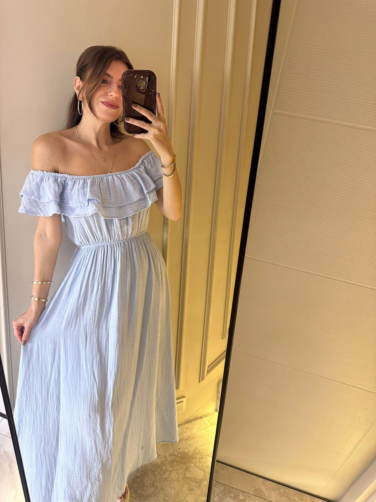 Bebe Mavi Fırfırlı Müslin Kumaş Elbise