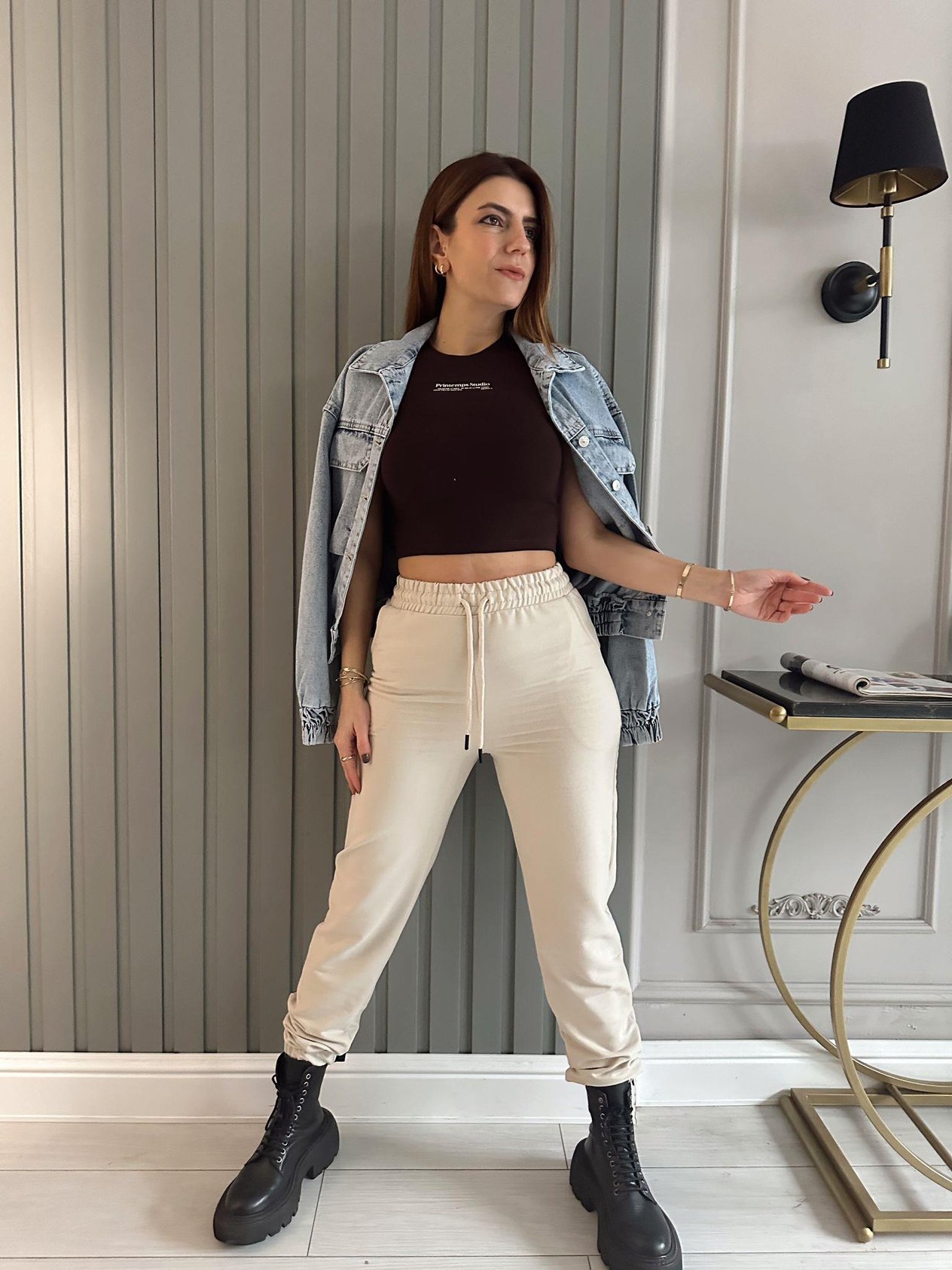 Jogger EşofmanBej İki İplik Paça Lastik Eşofman
