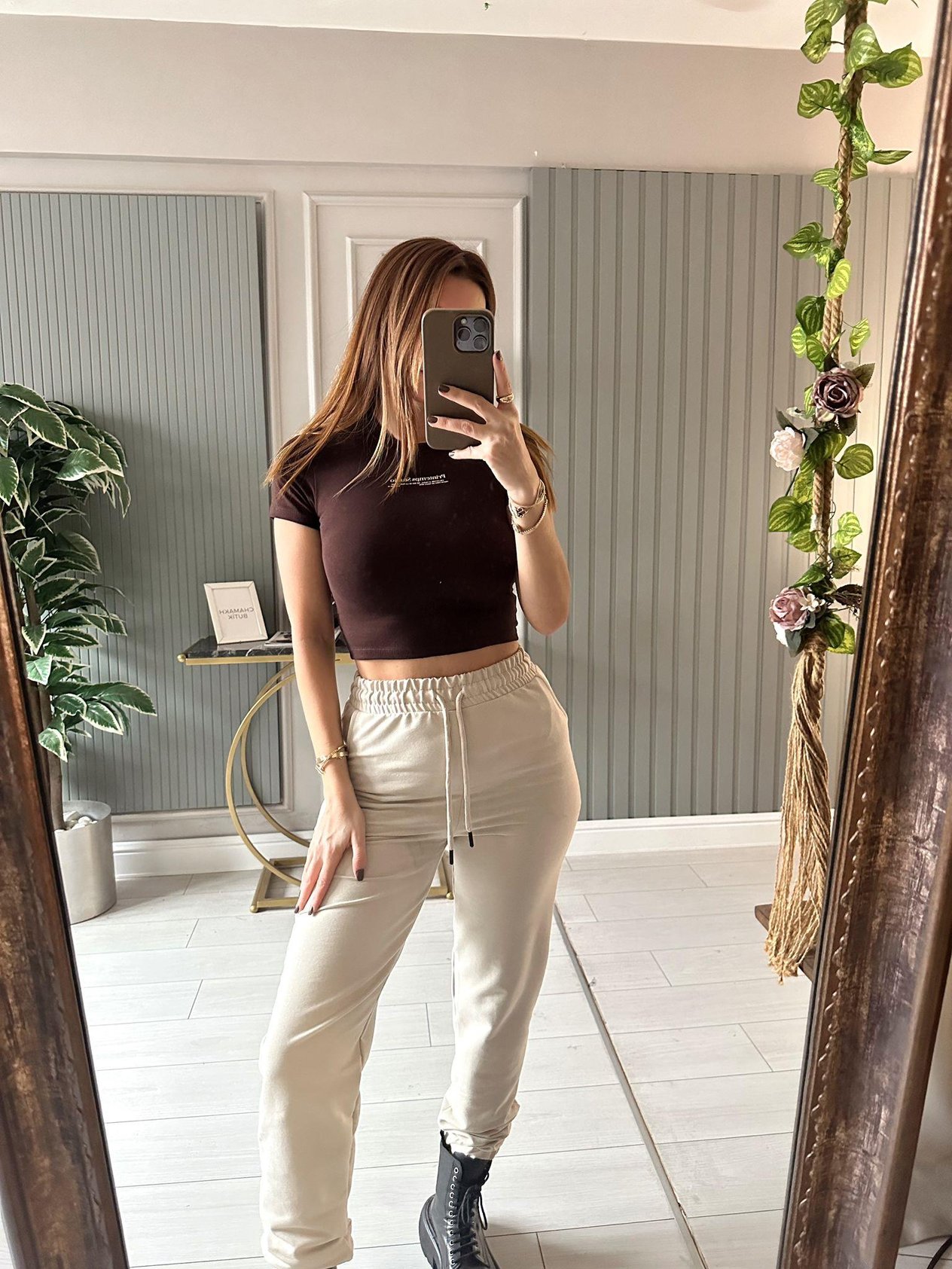 Jogger EşofmanBej İki İplik Paça Lastik Eşofman