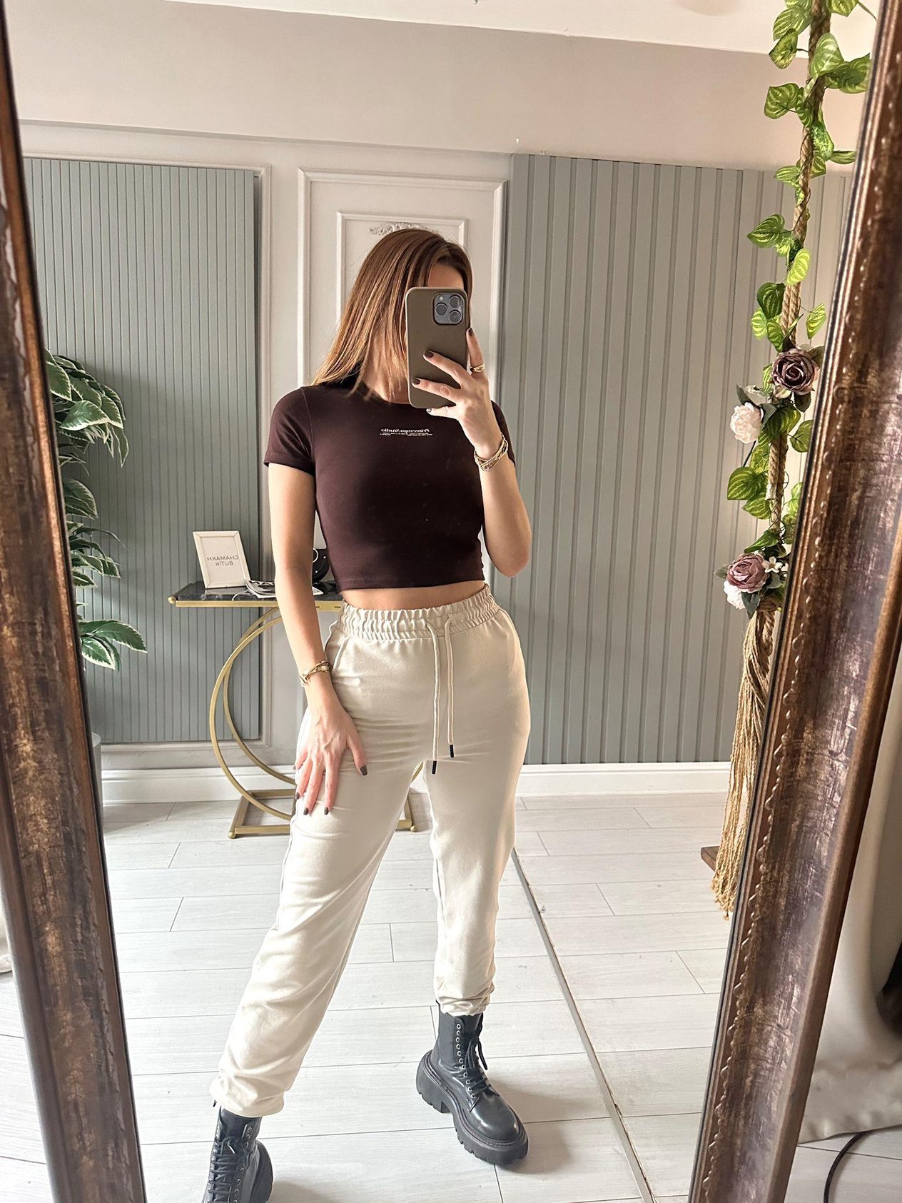 Jogger EşofmanBej İki İplik Paça Lastik Eşofman