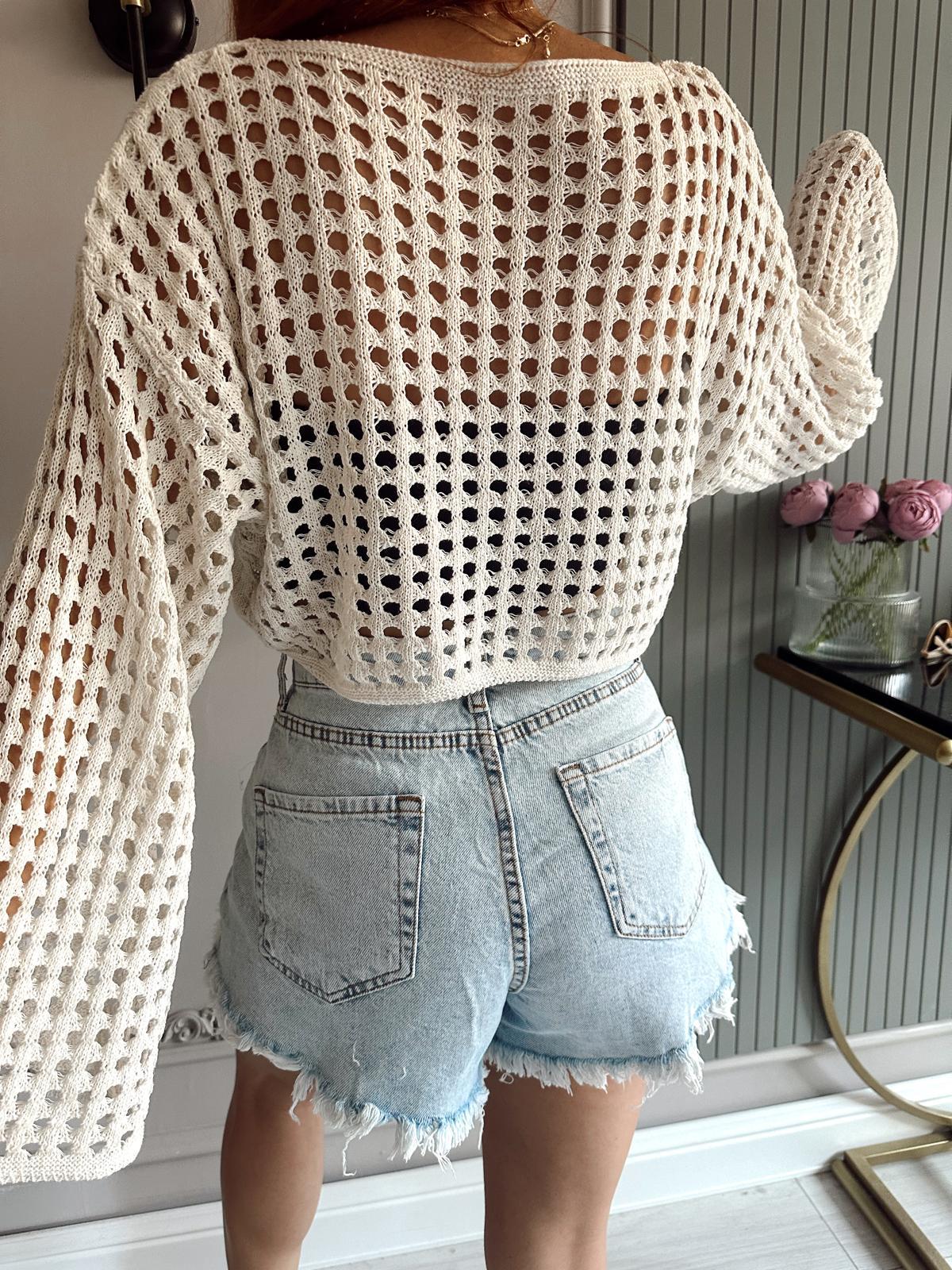 Triko BluzBej Mini Ajurlu Crop Bluz