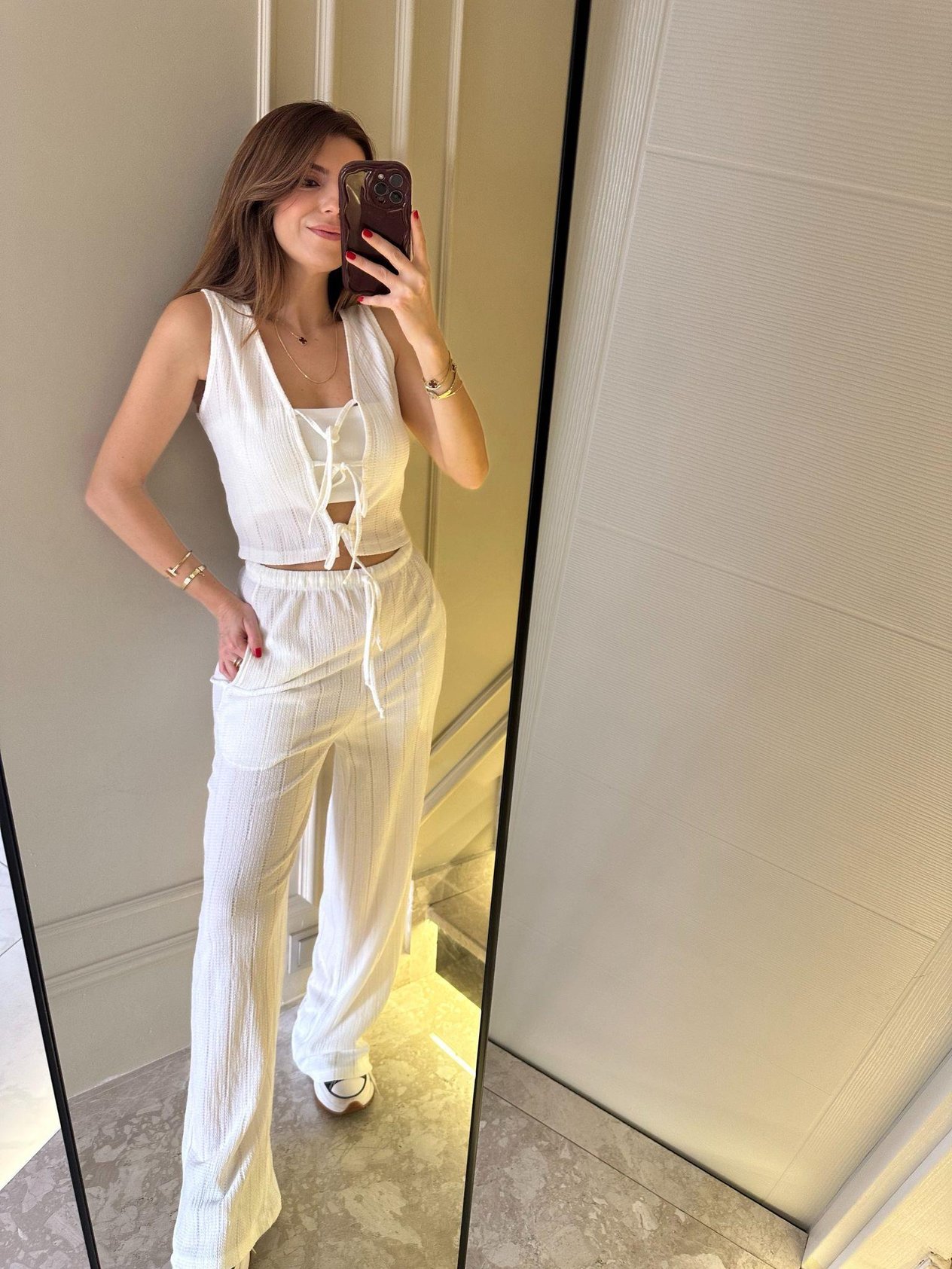 Beyaz Bağlamalı Cotton Takım