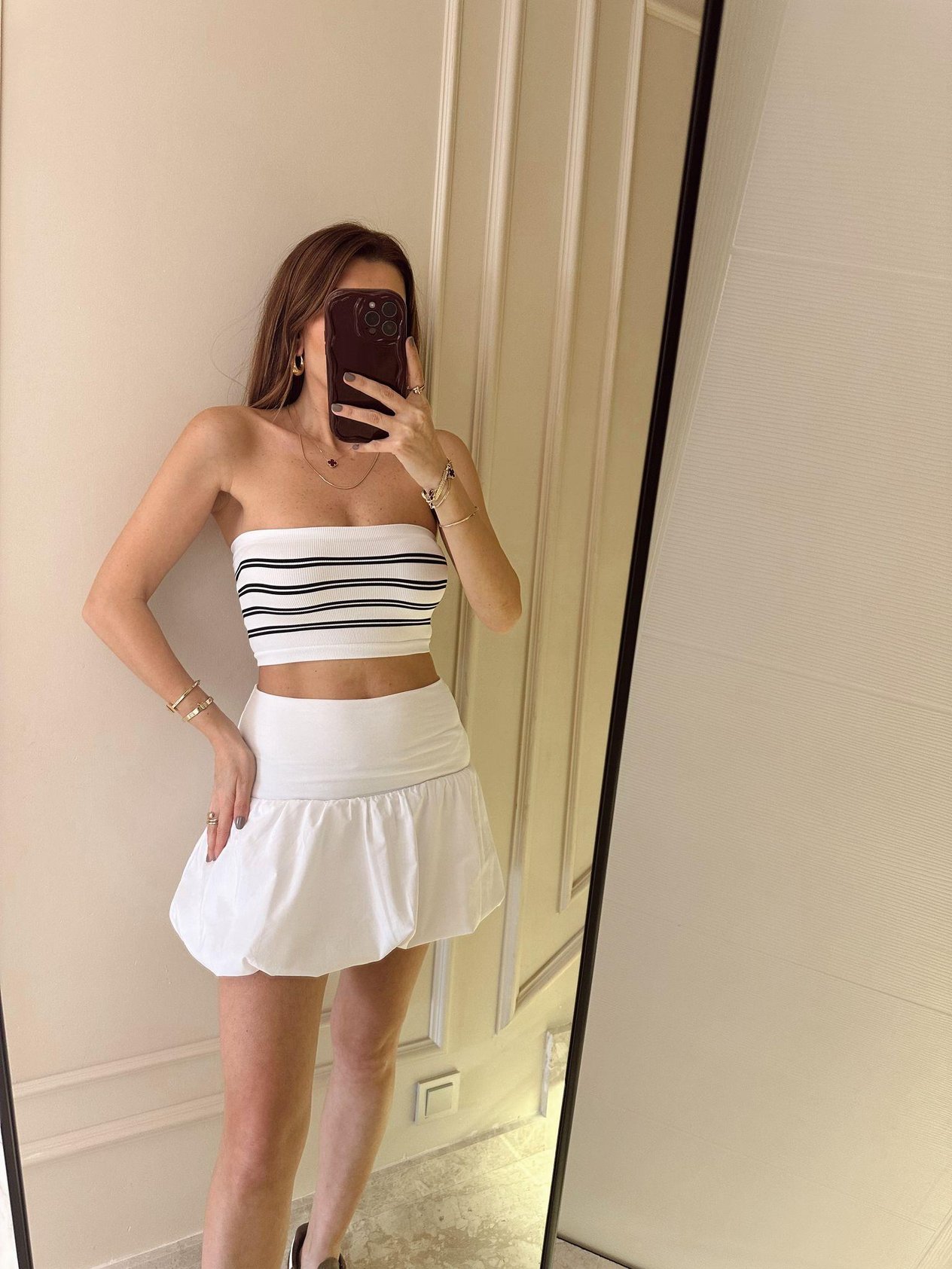 Triko BüstiyerBeyaz Çizgili Triko Straplez Büstiyer