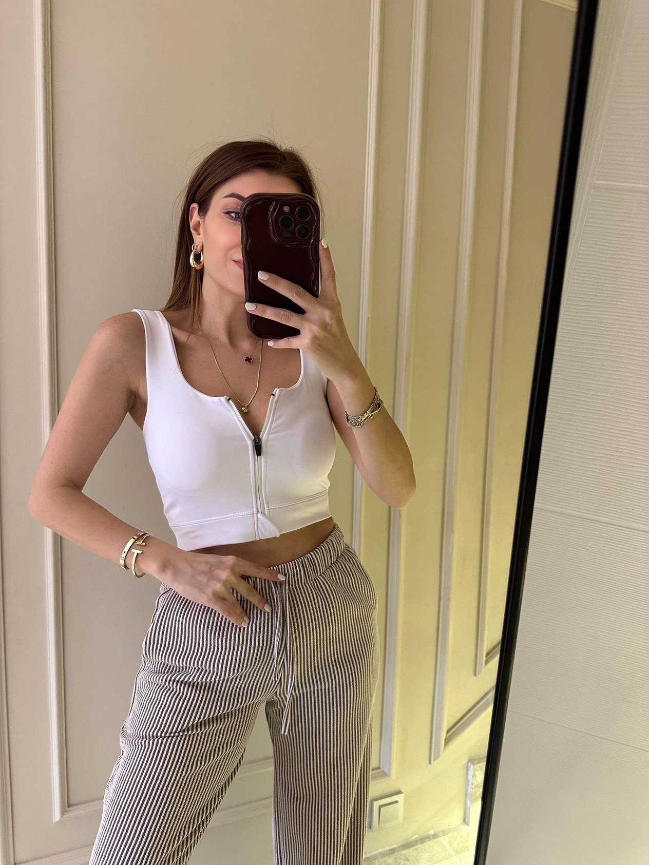 Beyaz Fermuarlı Crop Top