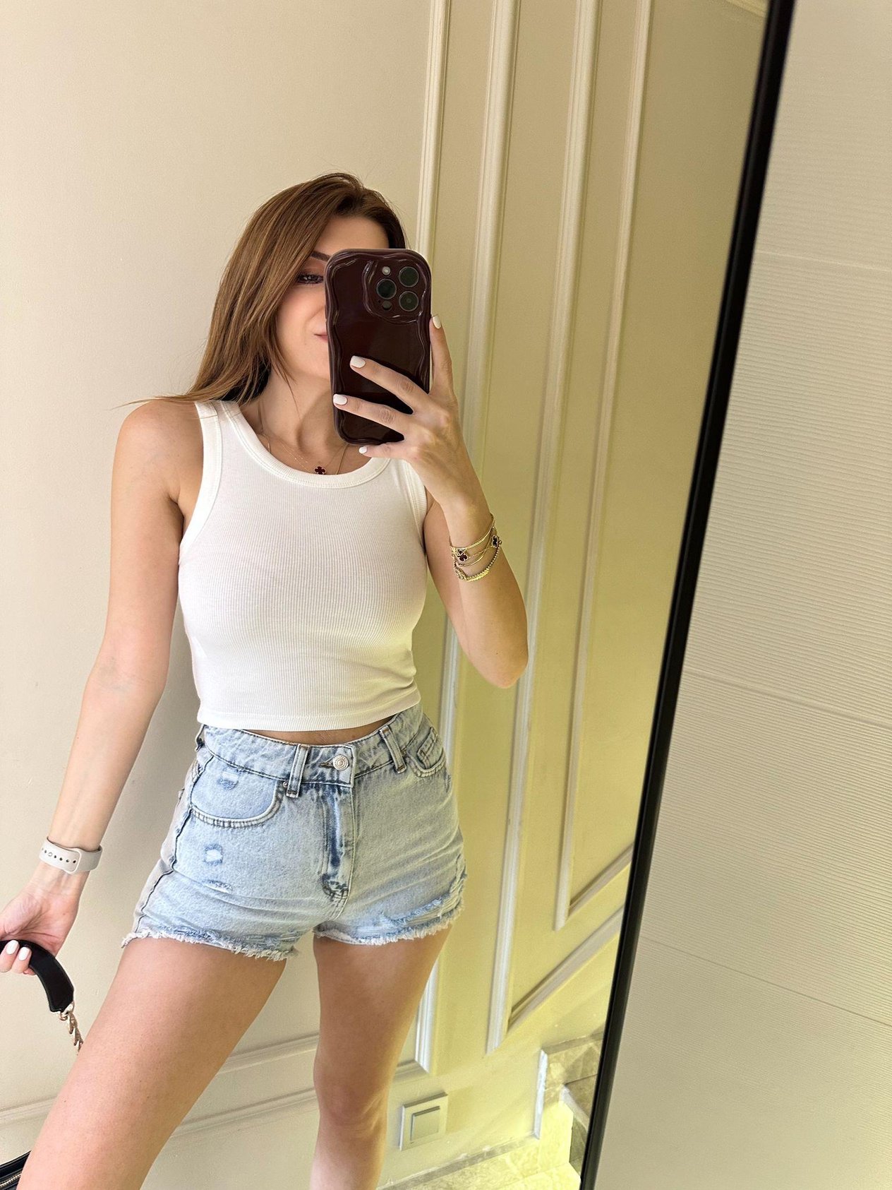 Beyaz Fitilli Halter Yaka Crop