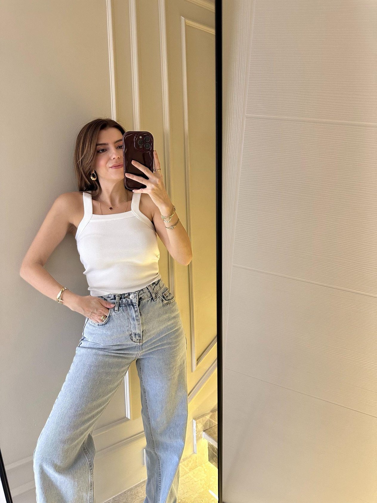 Beyaz Halter Yaka Triko Bluz