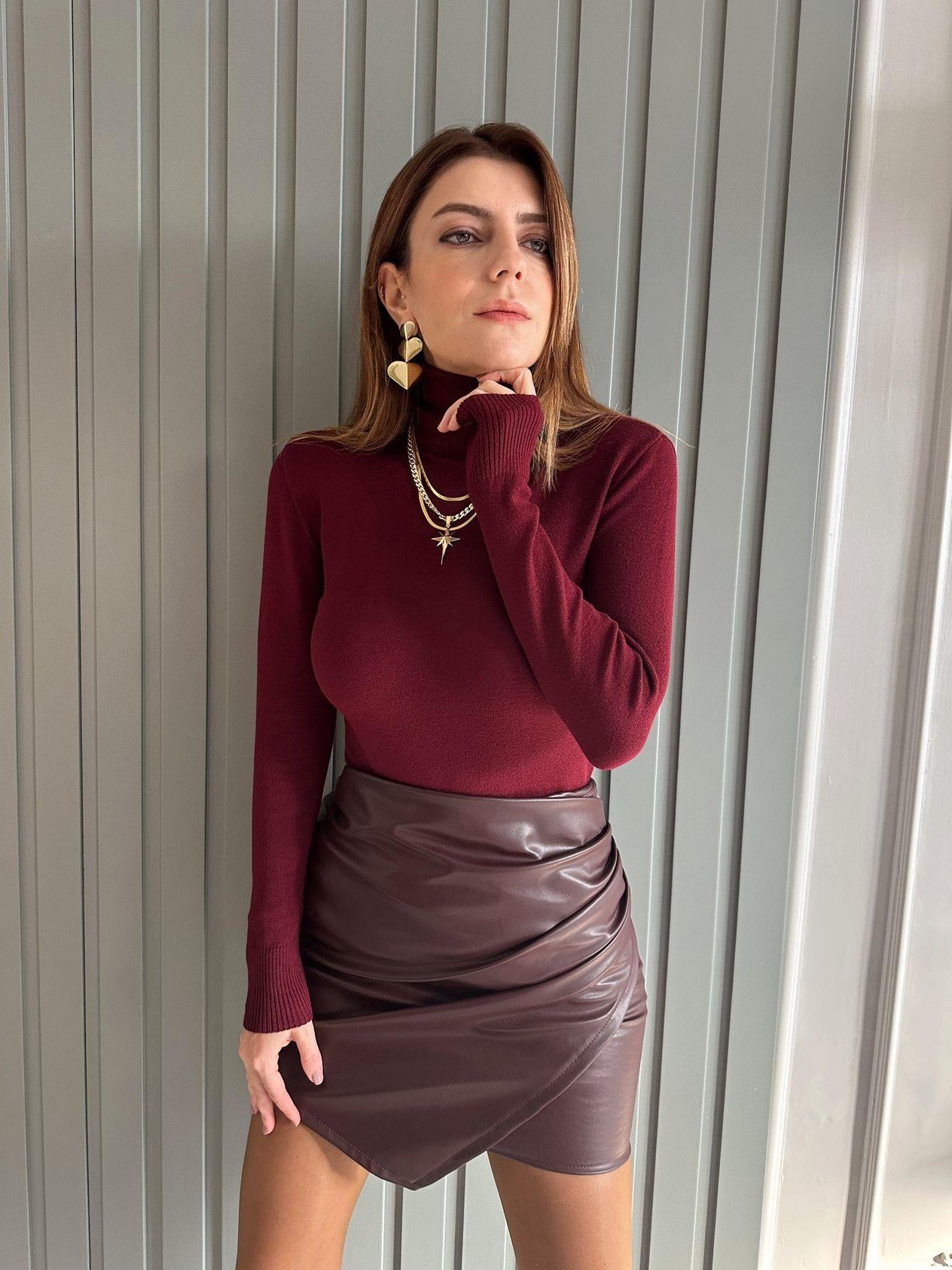 Bordo Balıkçı Yaka Kazak