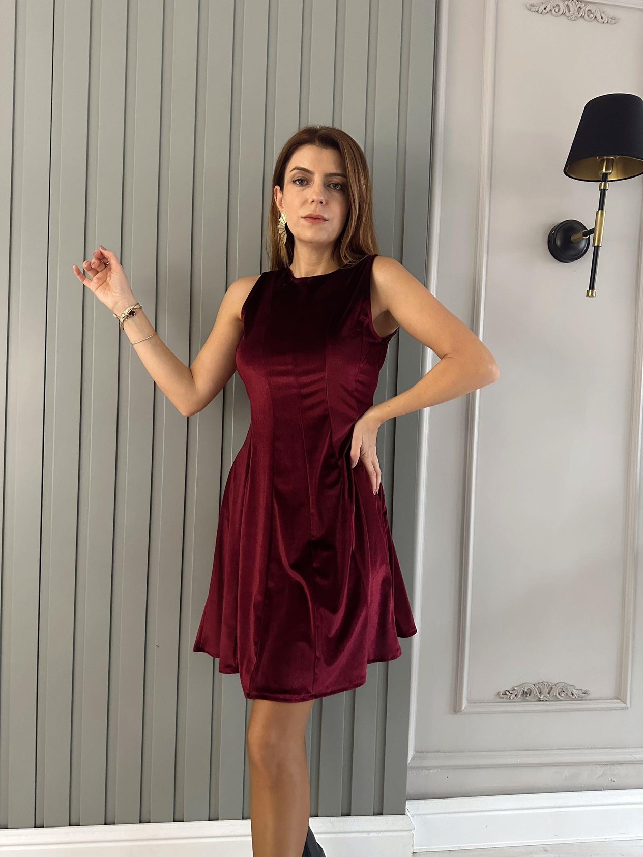 ELBİSEBordo Kadife Elbise