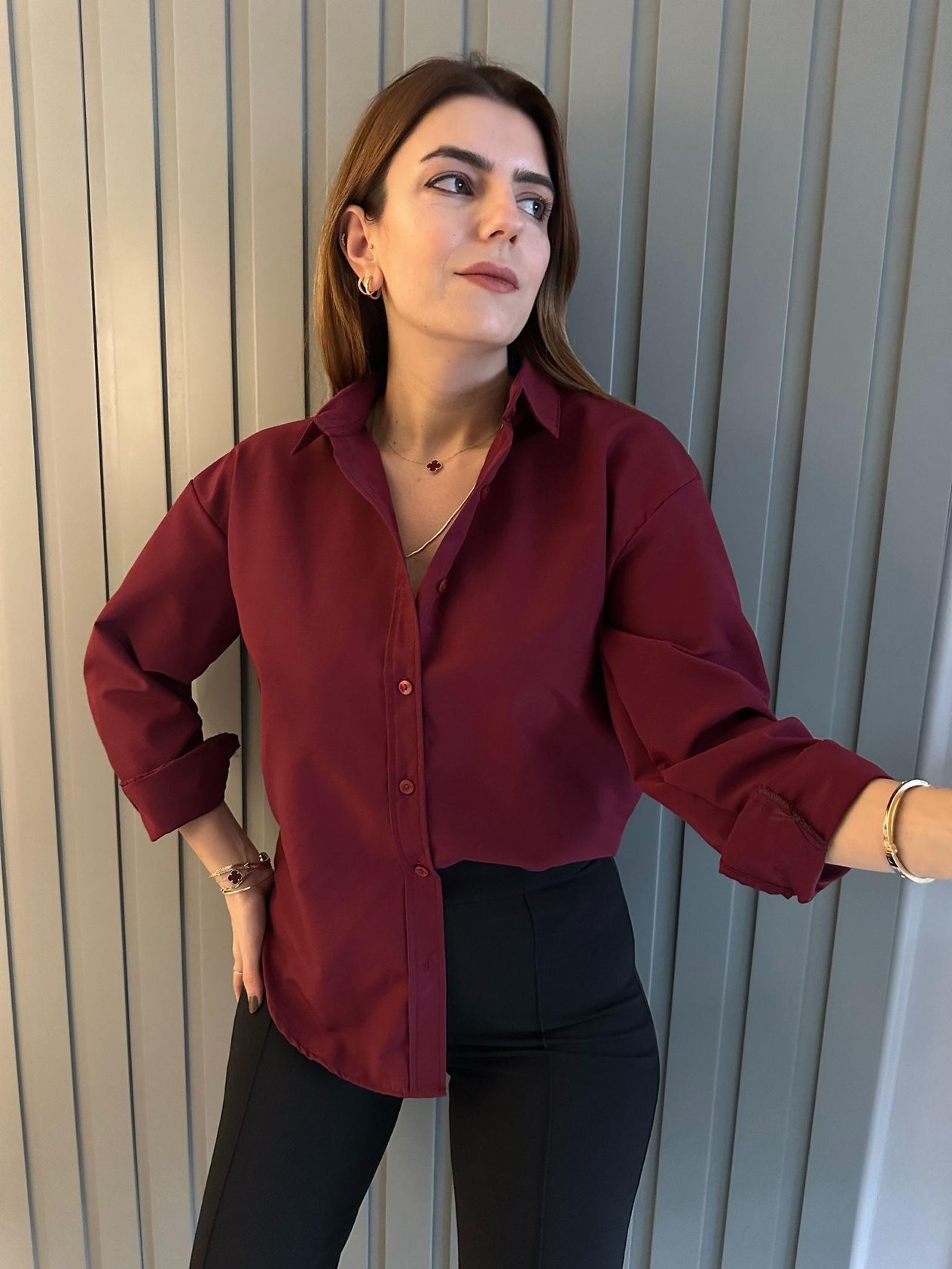 Salaş GömlekBordo Trikoton Salaş Gömlek