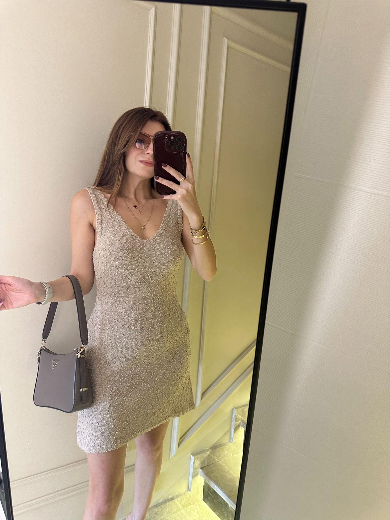 Camel Çift V Mini Elbise