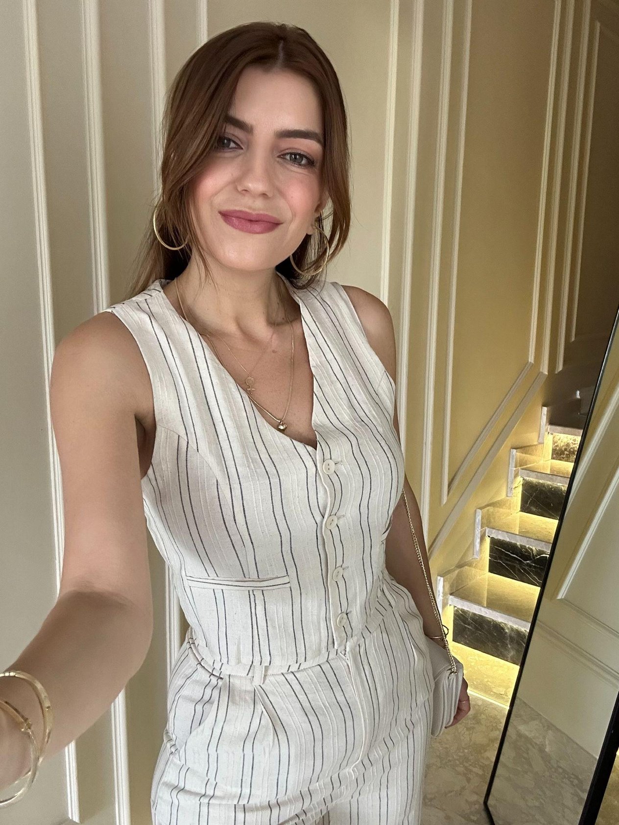 Pantolonlu TakımÇizgili Keten Takım
