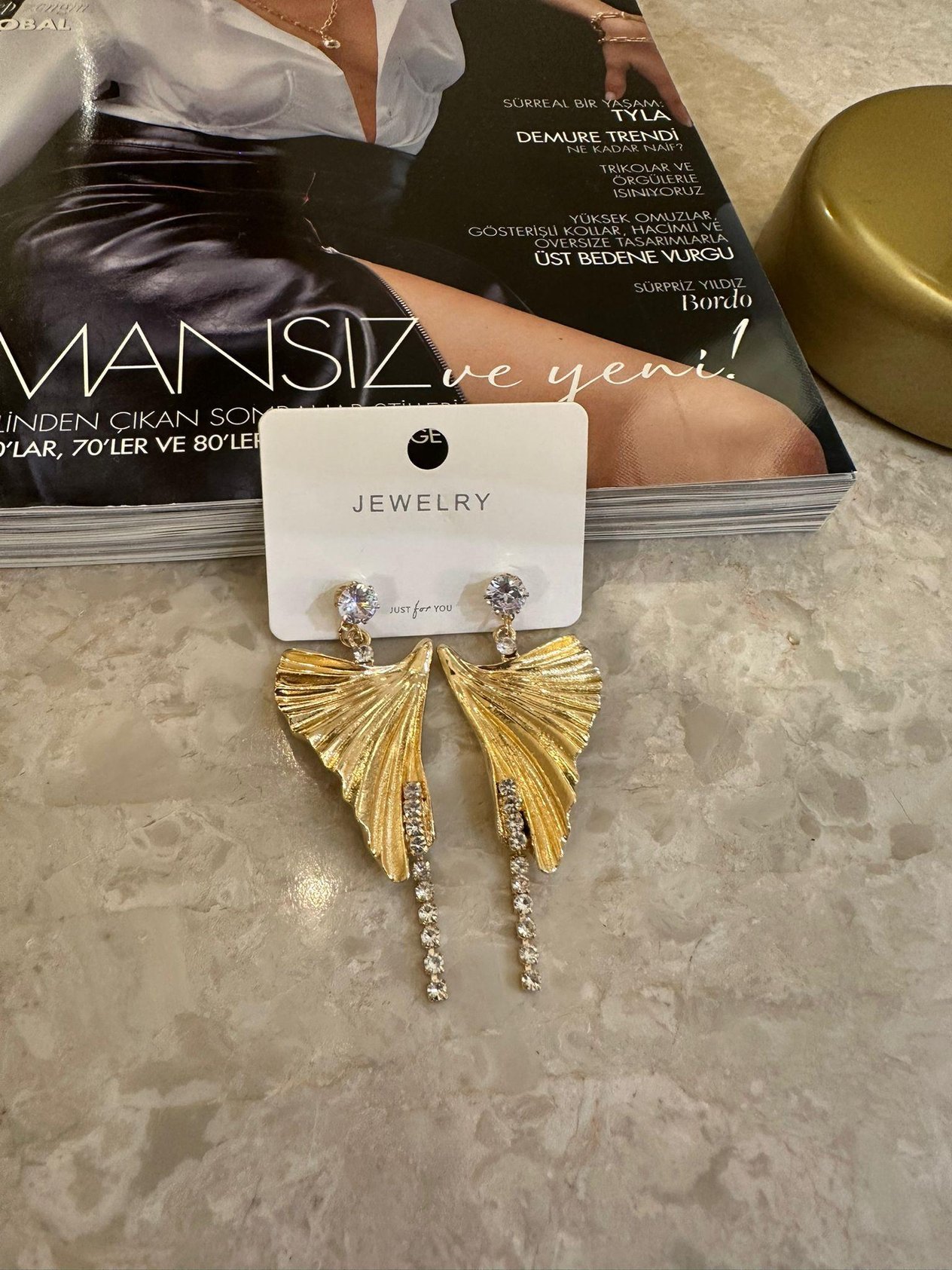 AKSESUARGold Taşlı Bohem Küpe