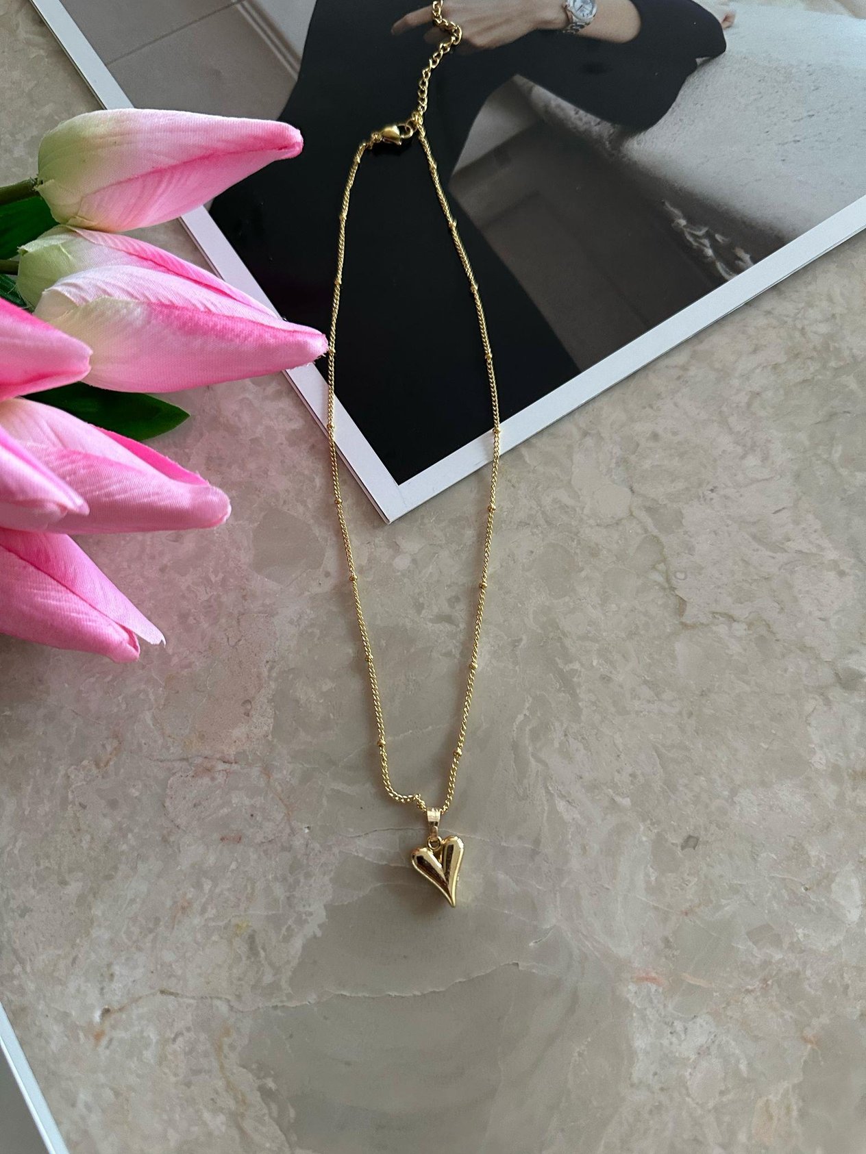Gold Tekli İnce Zincir Kalp Kolye