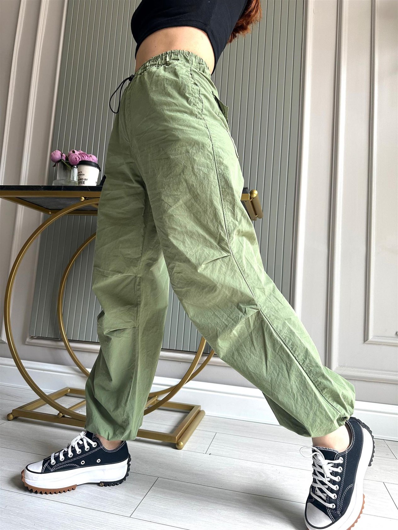 Beli Lastikli PantolonHaki Poplin Paraşüt Pantolon