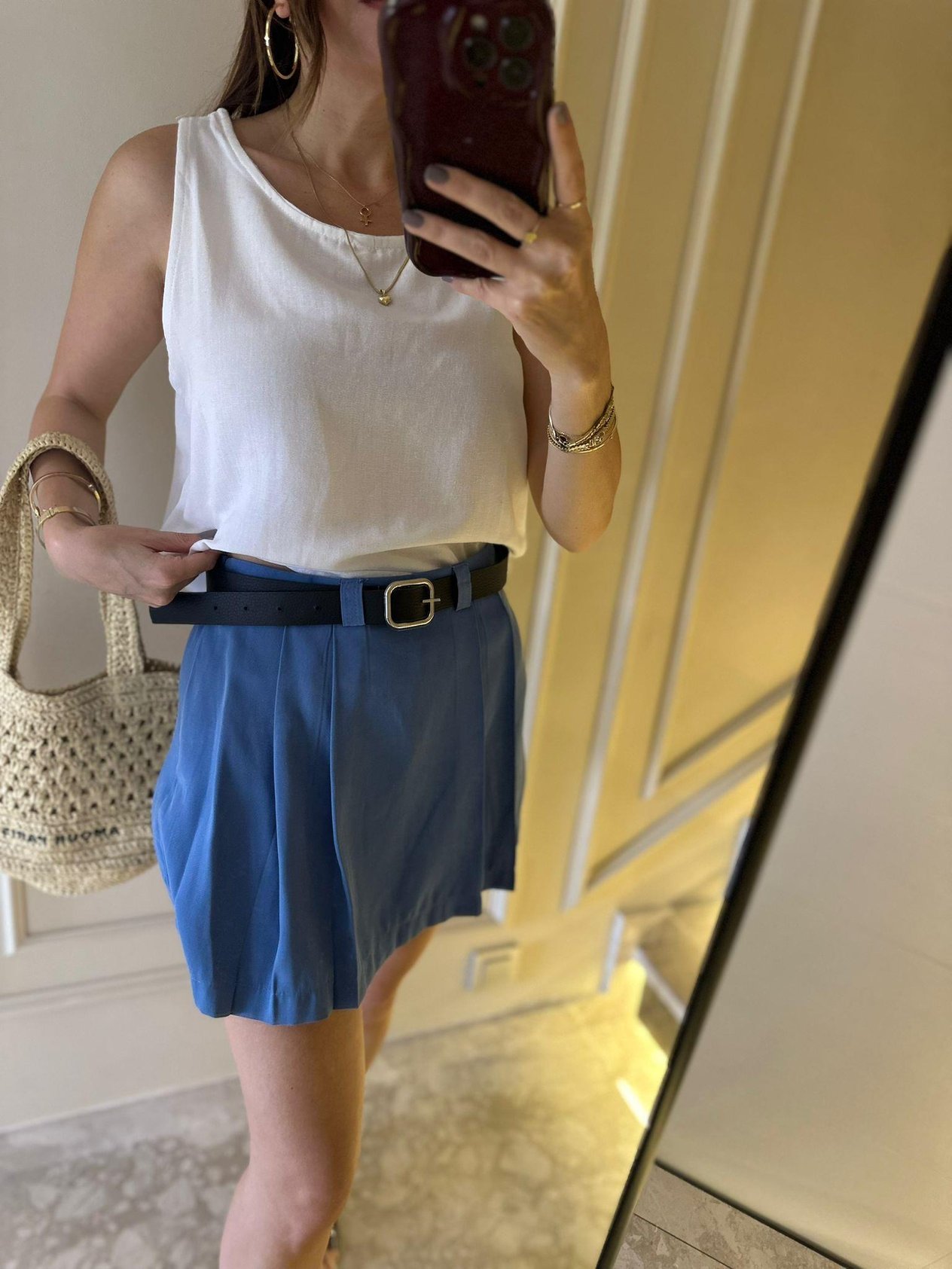 Şort Etekİndigo Mavi Kemerli Şort Etek