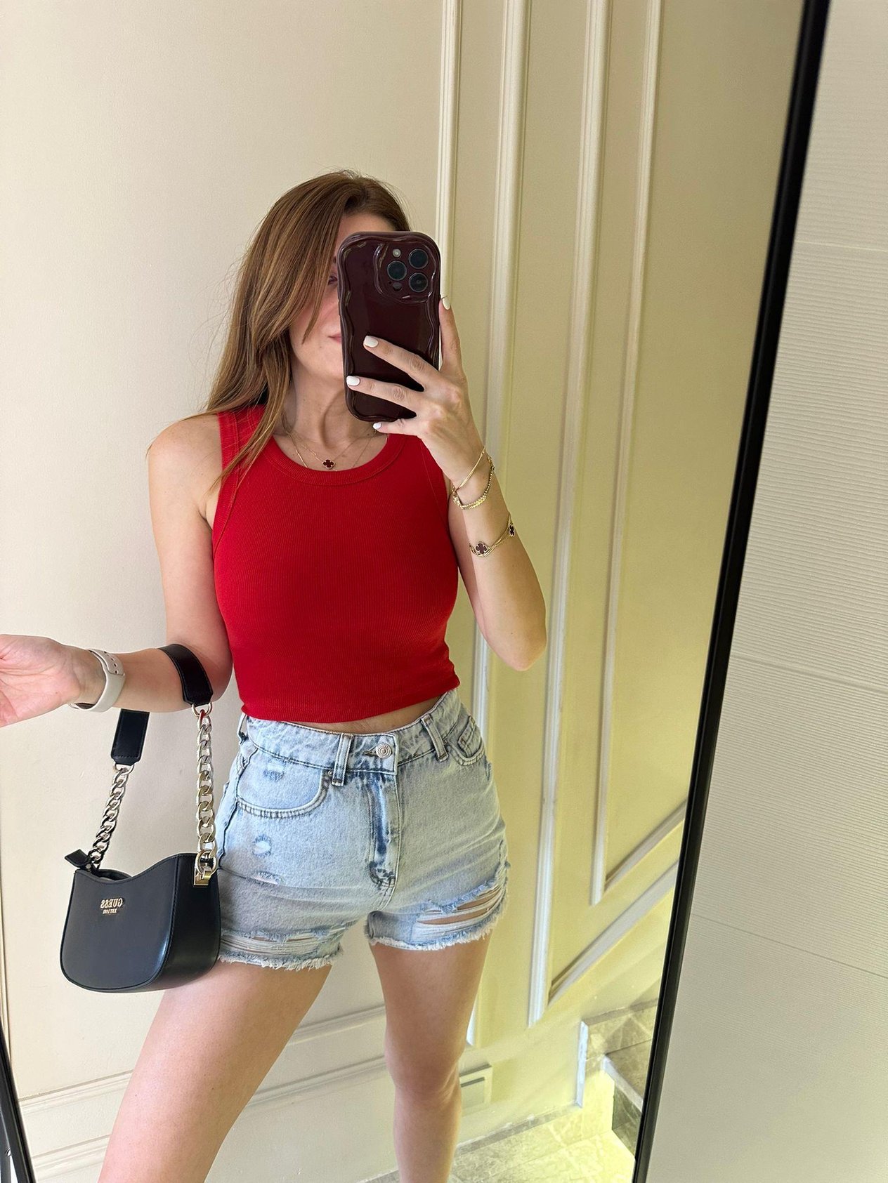 Kırmızı Fitilli Halter Yaka Crop