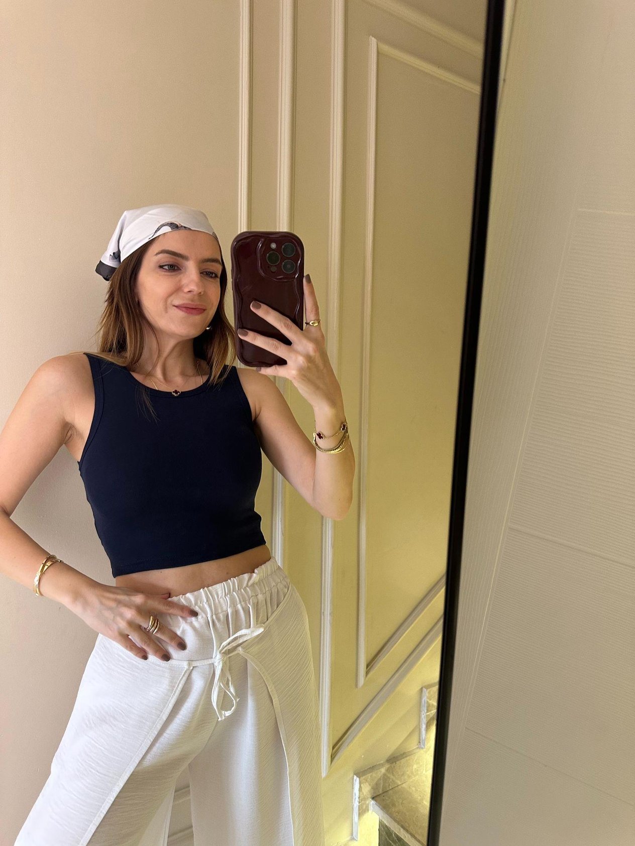Halter Yaka BluzLacivert Halter Yaka Penye Crop