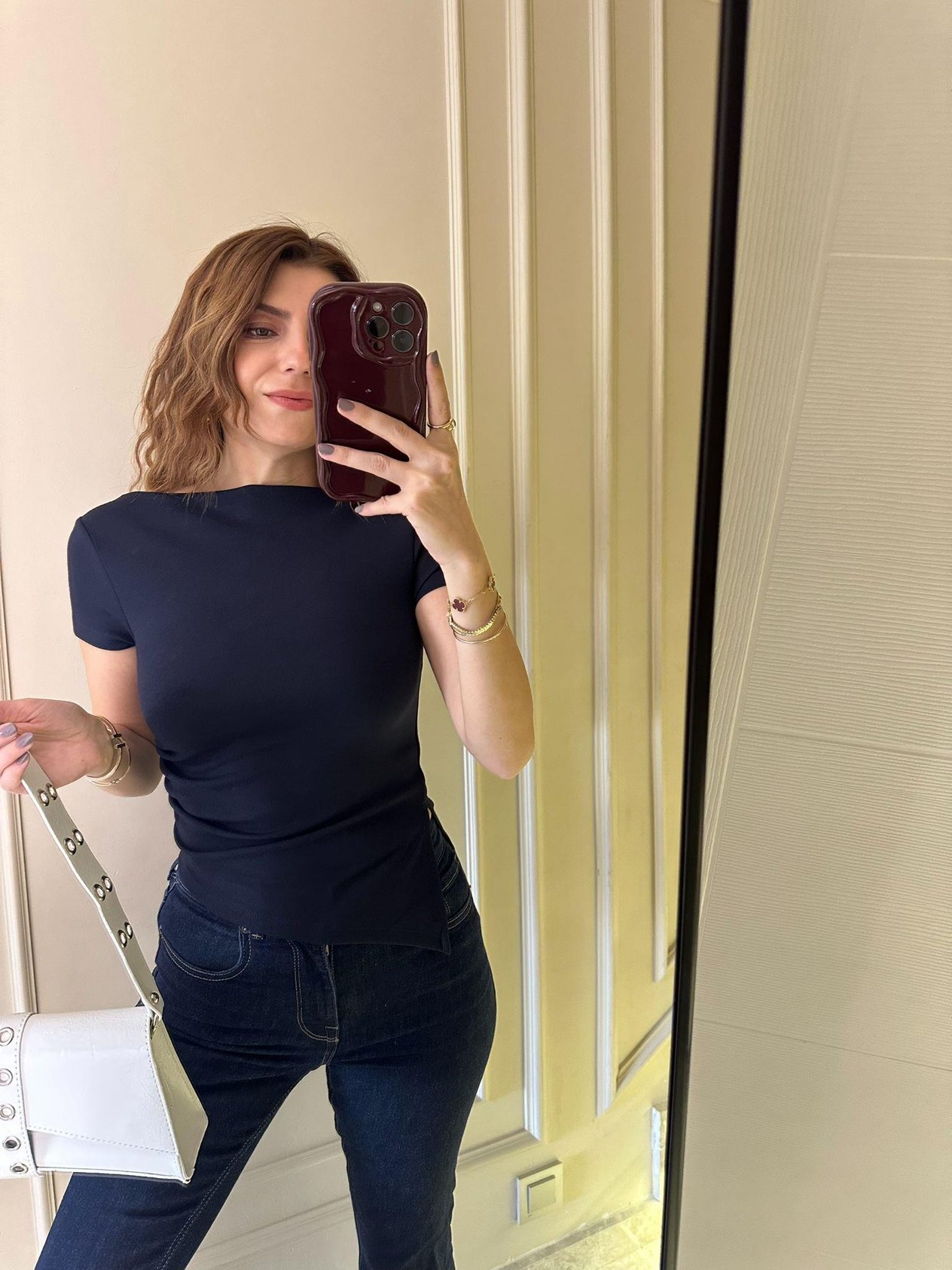 Lacivert Modal Kumaş Asimetrik Bluz