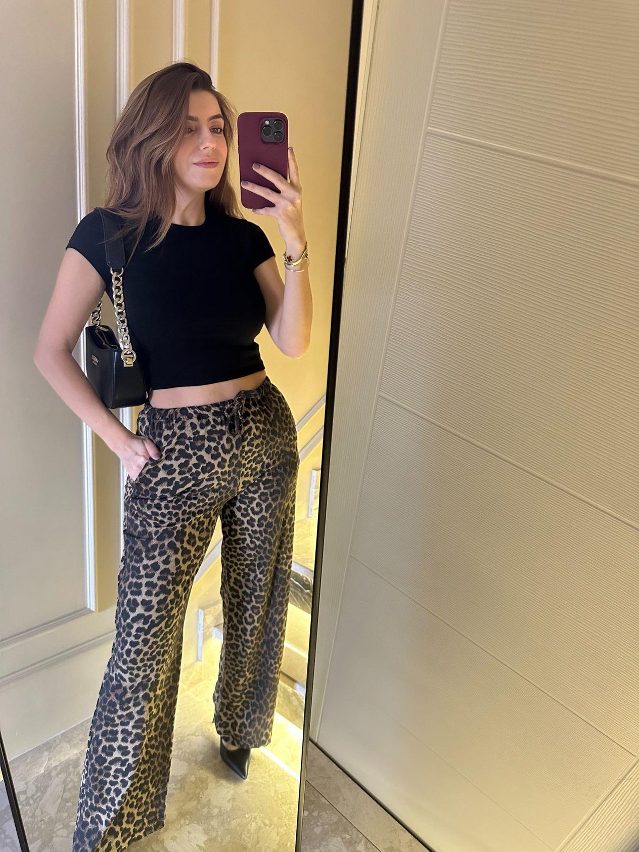 Leopar Desen Likralı Bol Paça Pantolon