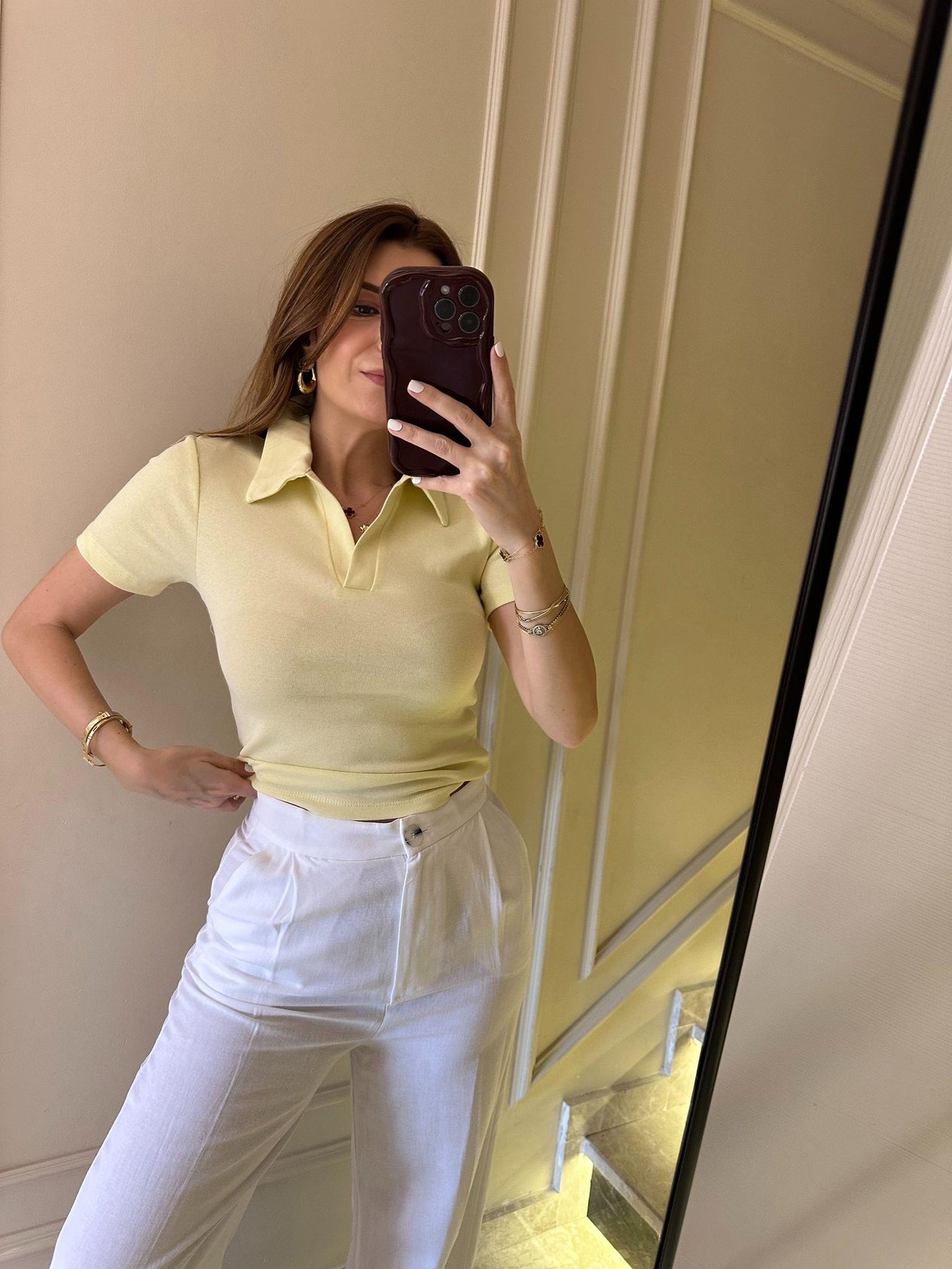 Limon Sarısı Polo Yaka Bluz
