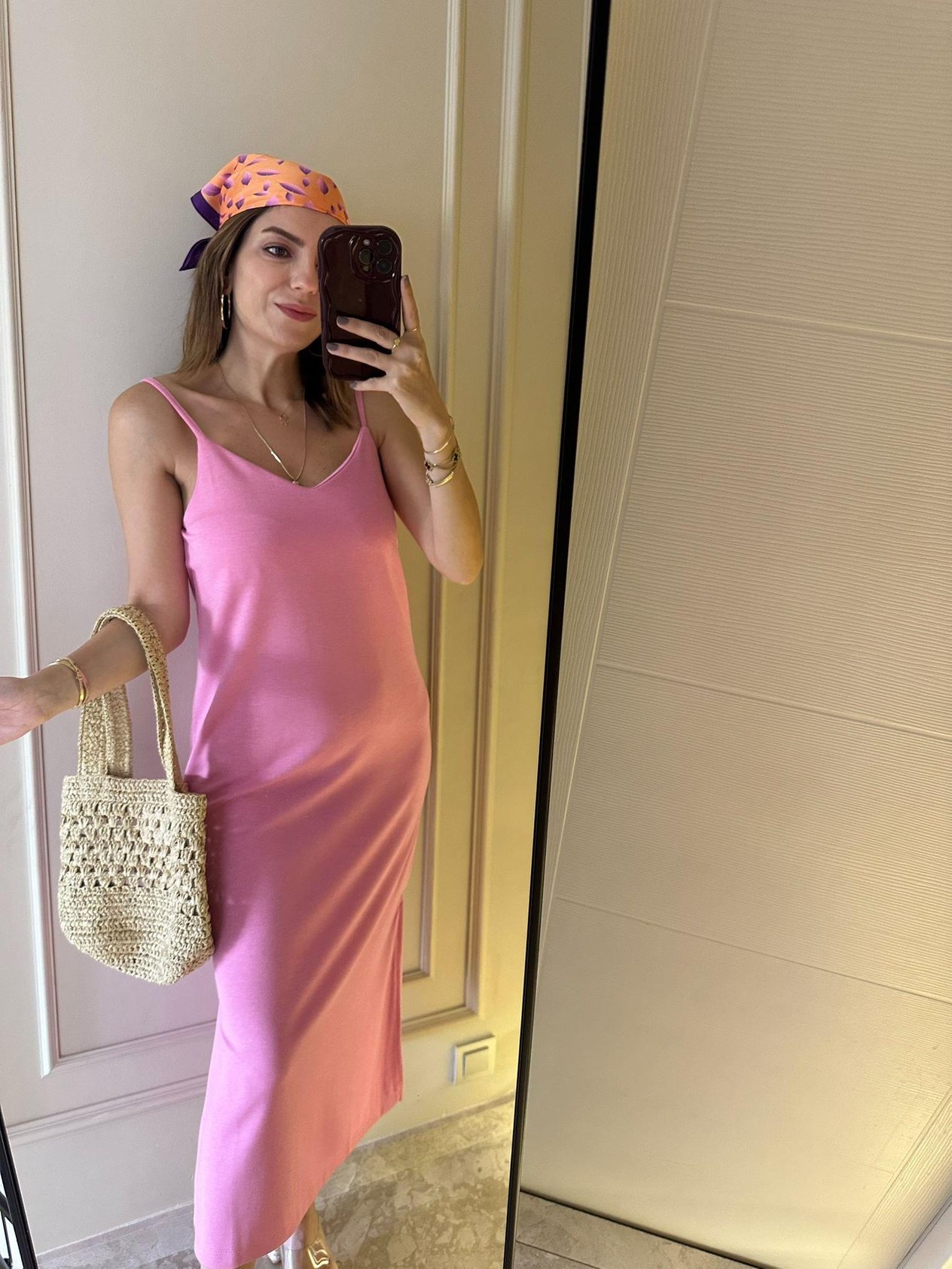 Pembe Askılı Penye Elbise