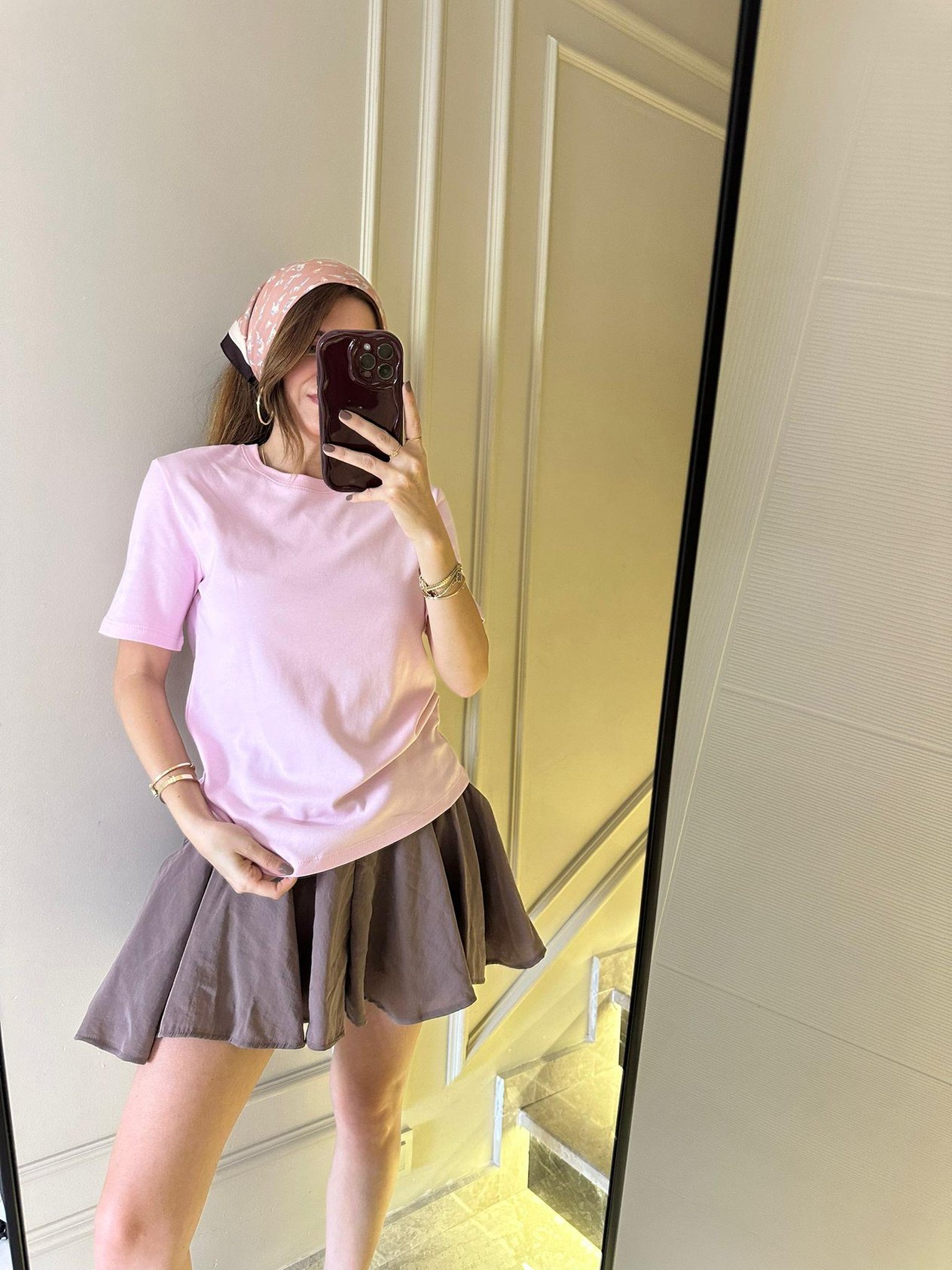 Pembe Bisiklet Yaka Pamuklu Tshirt