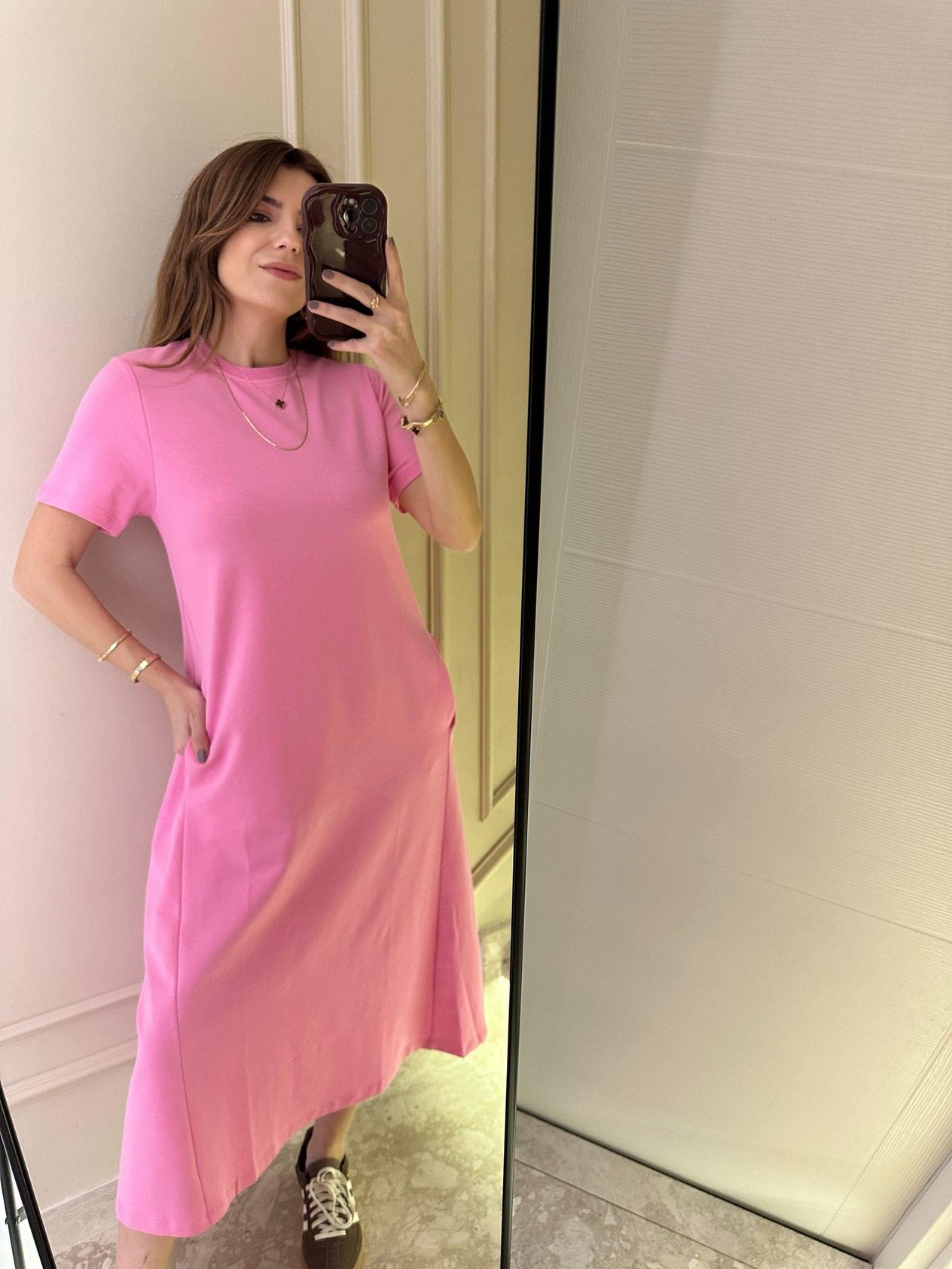 Pembe Cepli Penye Salaş Elbise