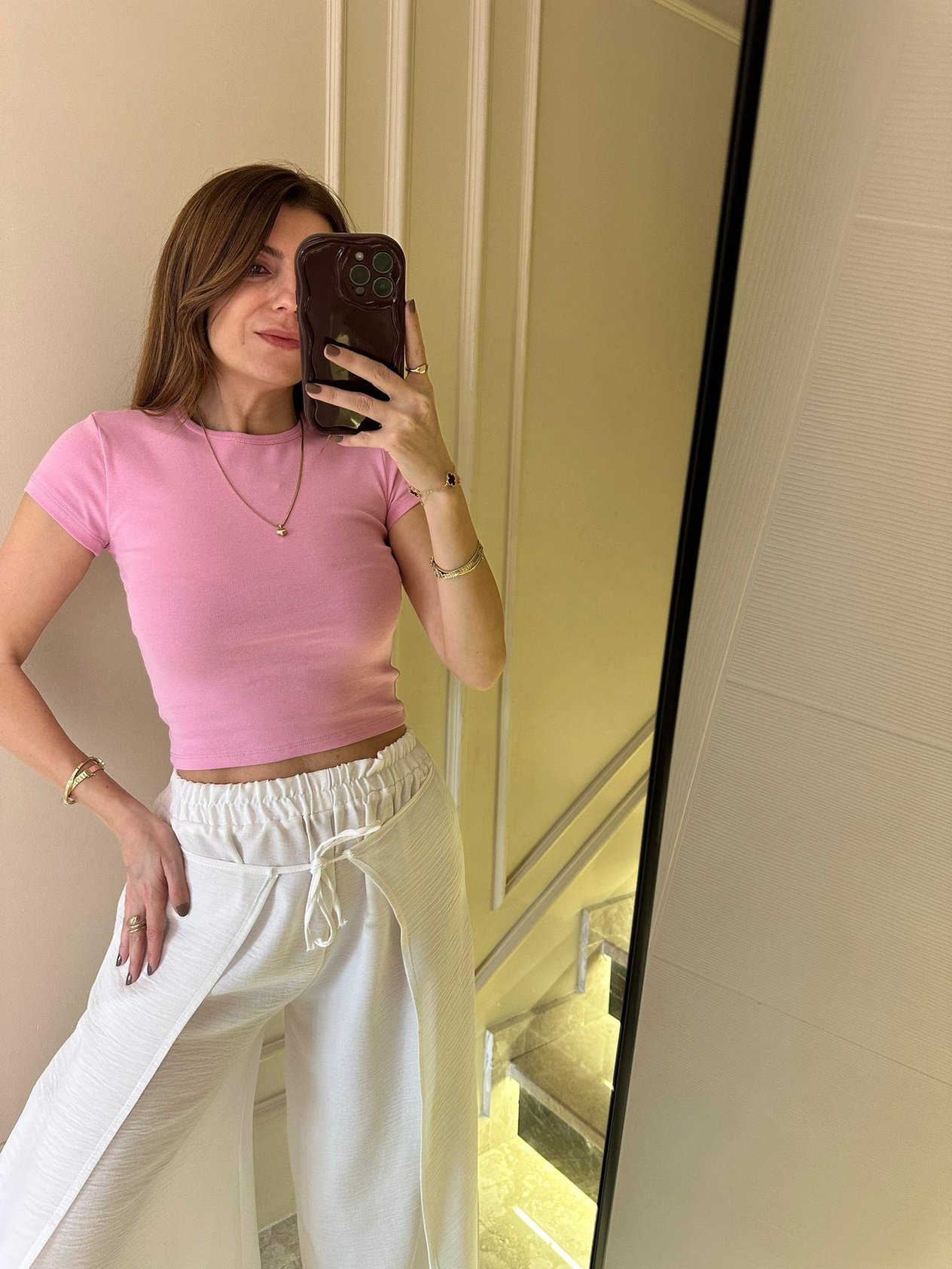 Bisiklet Yaka BodyPembe Kısa Kol Pamuklu Body