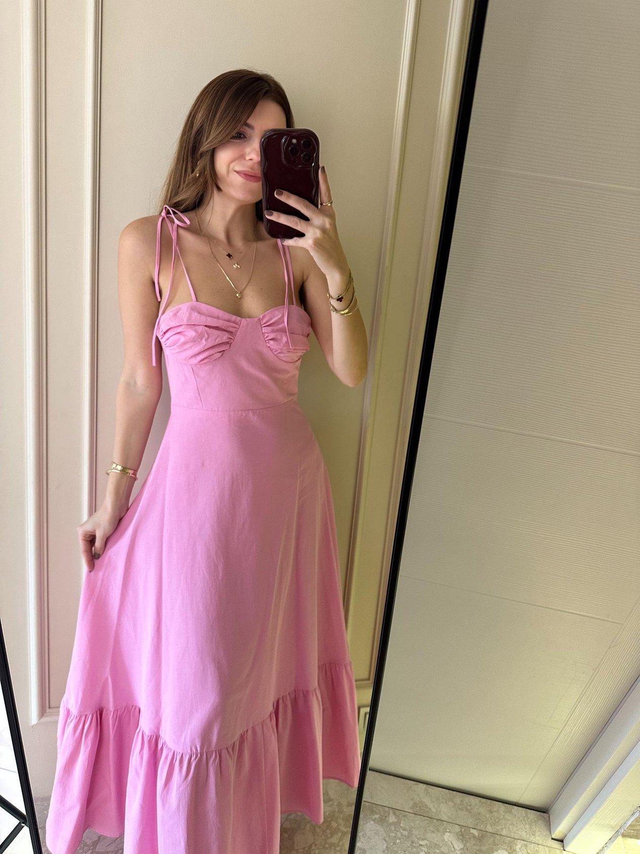 Pembe Kuplu Poplin Elbise