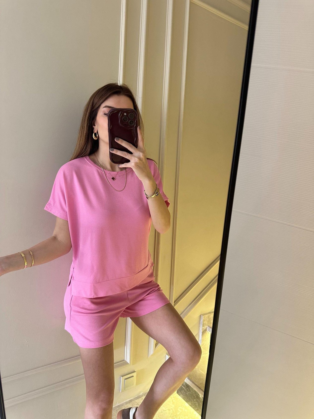 Şortlu TakımPembe Pike Şortlu Takım