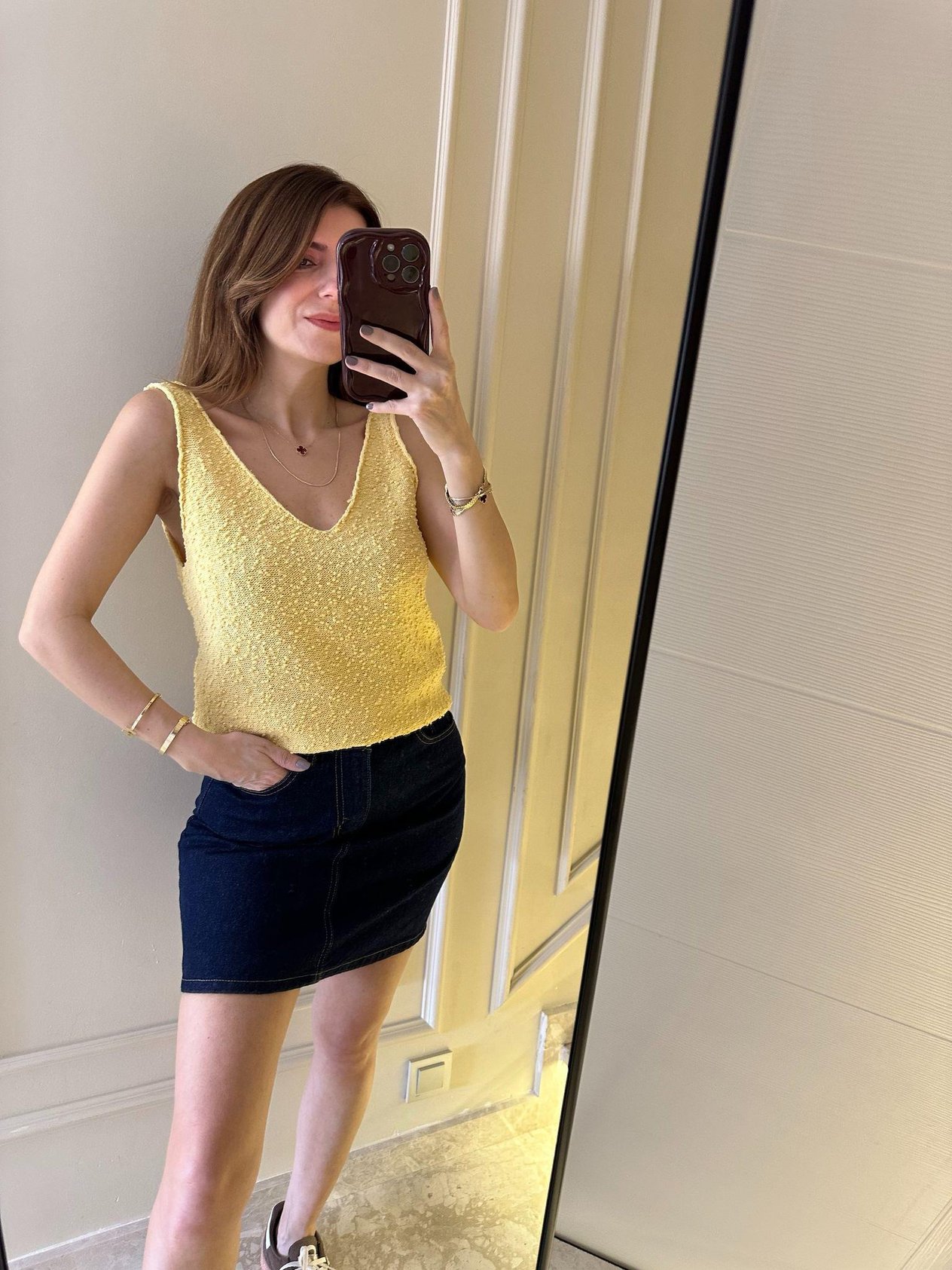 Sarı Çift V Yaka Bluz