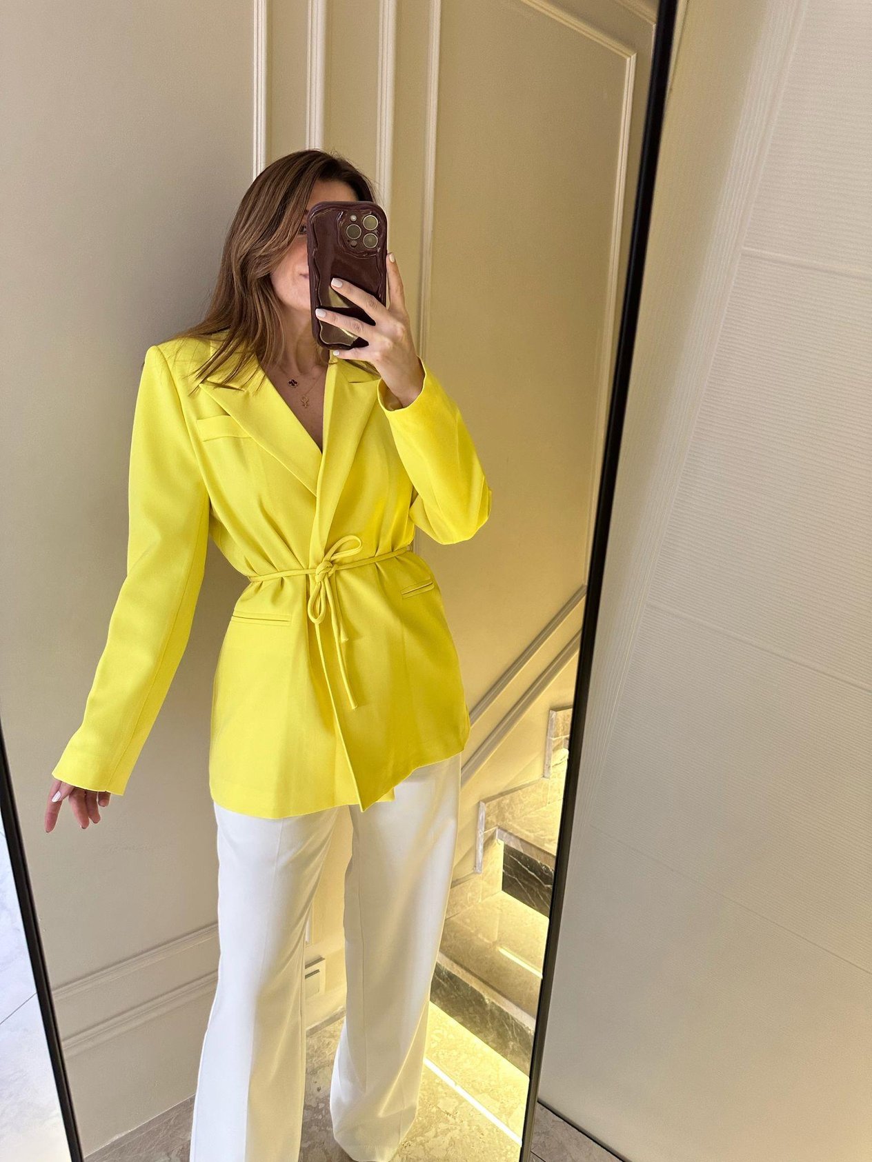 Sarı İp Bağlamalı Blazer Ceket