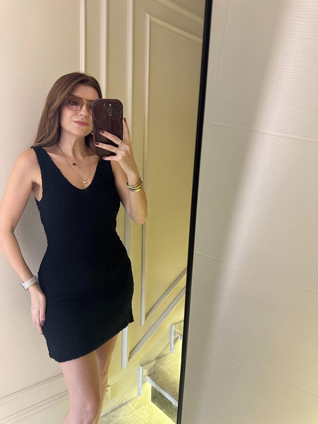 Siyah Çift V Mini Elbise