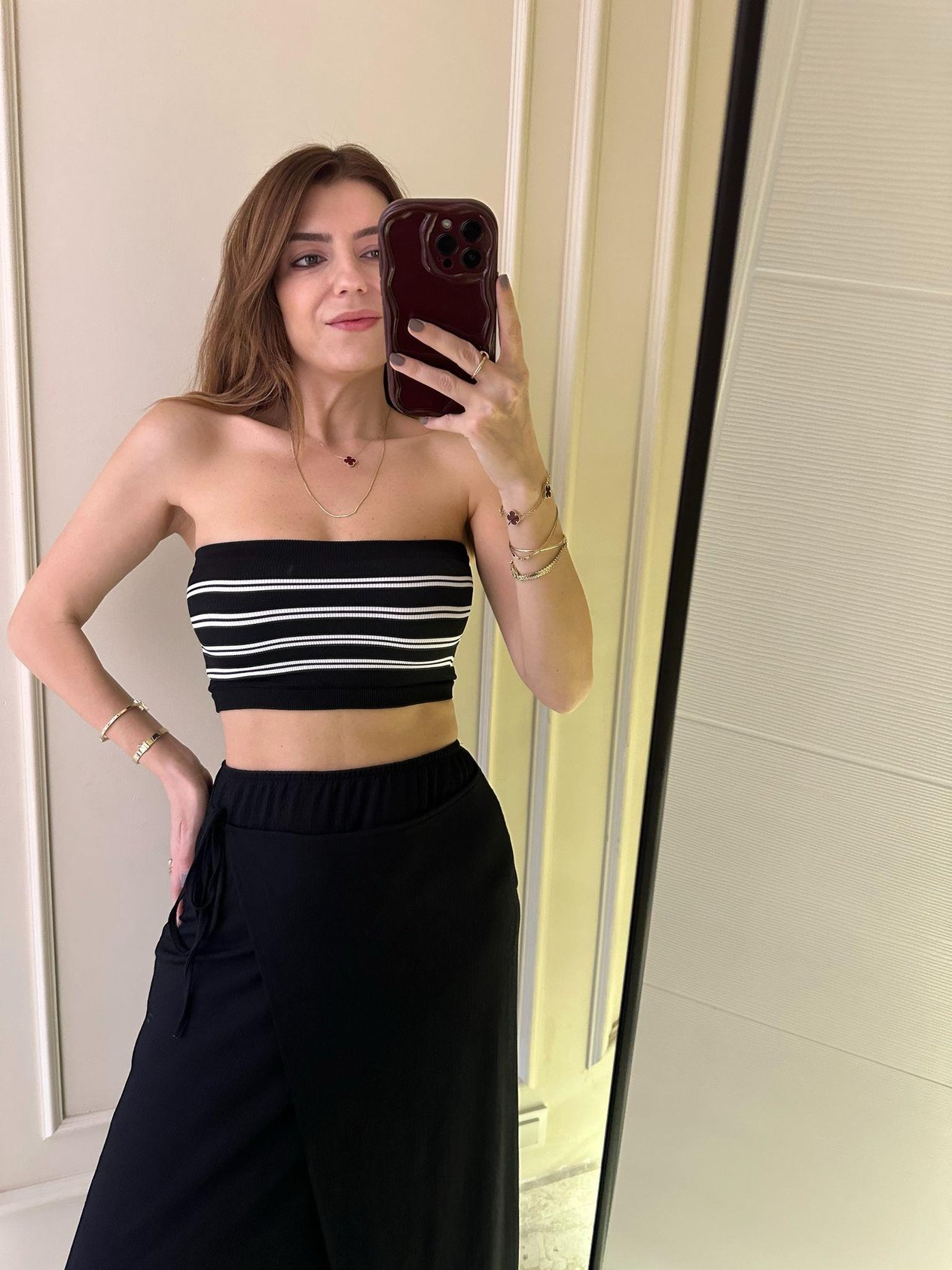 Triko BüstiyerSiyah Çizgili Triko Straplez Büstiyer