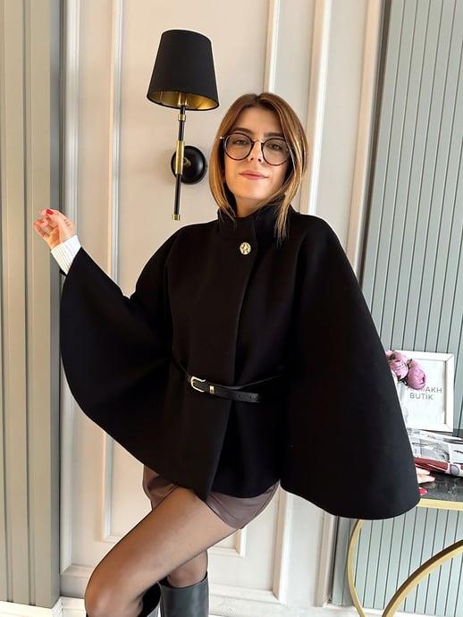 KabanSiyah Kaşe Kemerli Panço