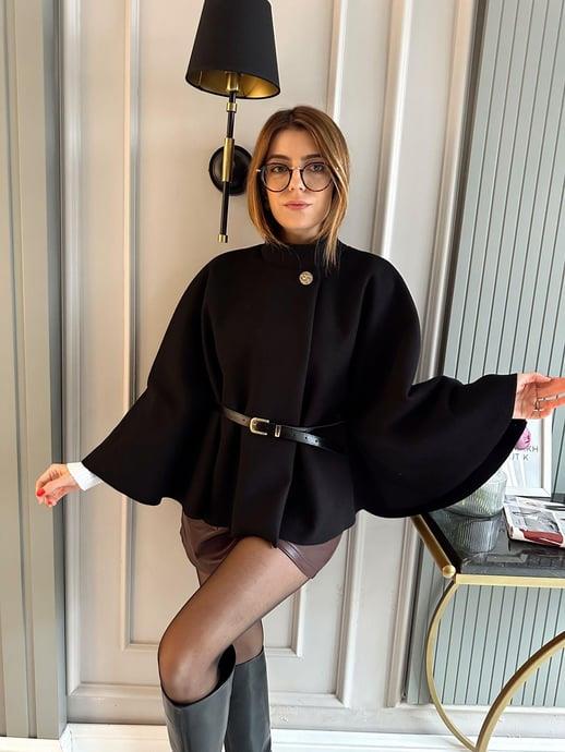 KabanSiyah Kaşe Kemerli Panço