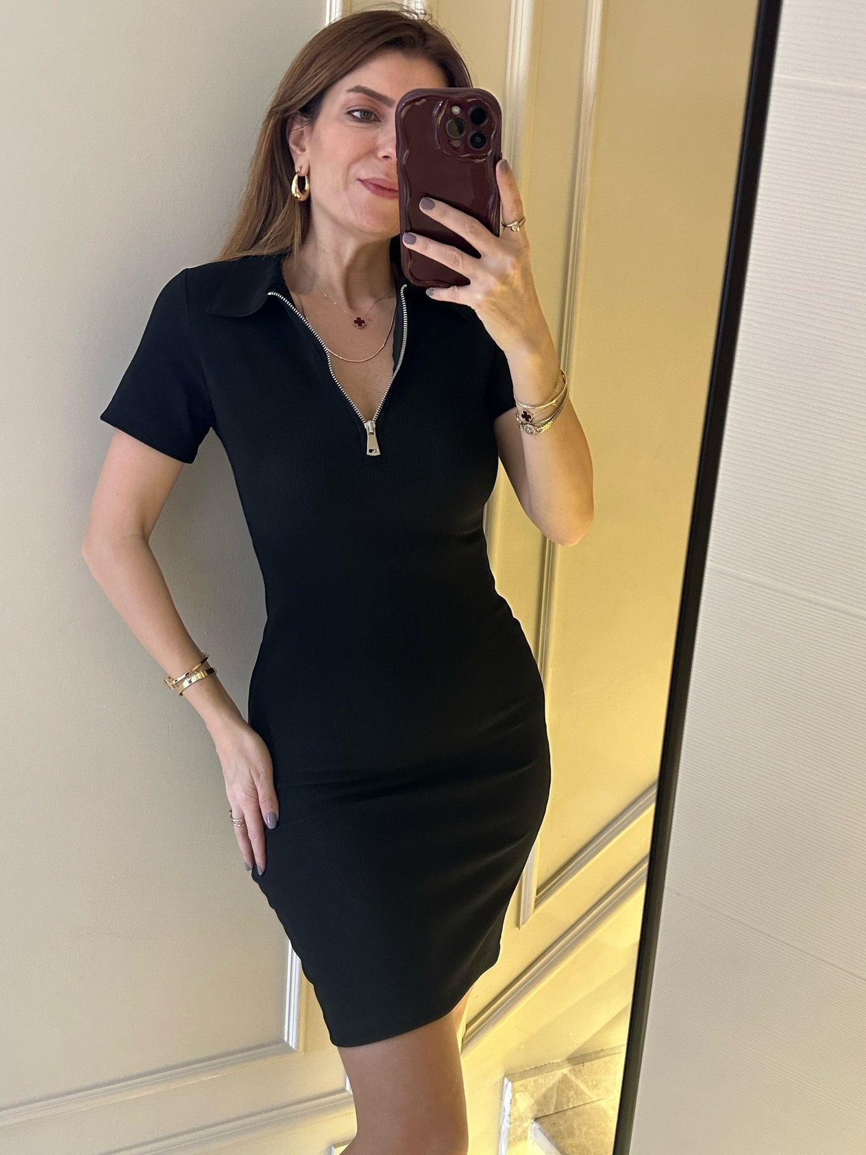 Askılı ElbiseSiyah Polo Yaka Fermuarlı Elbise