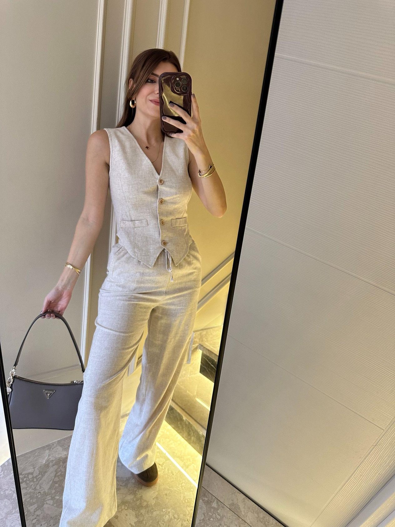 Yelek-Pantolon Keten Takım