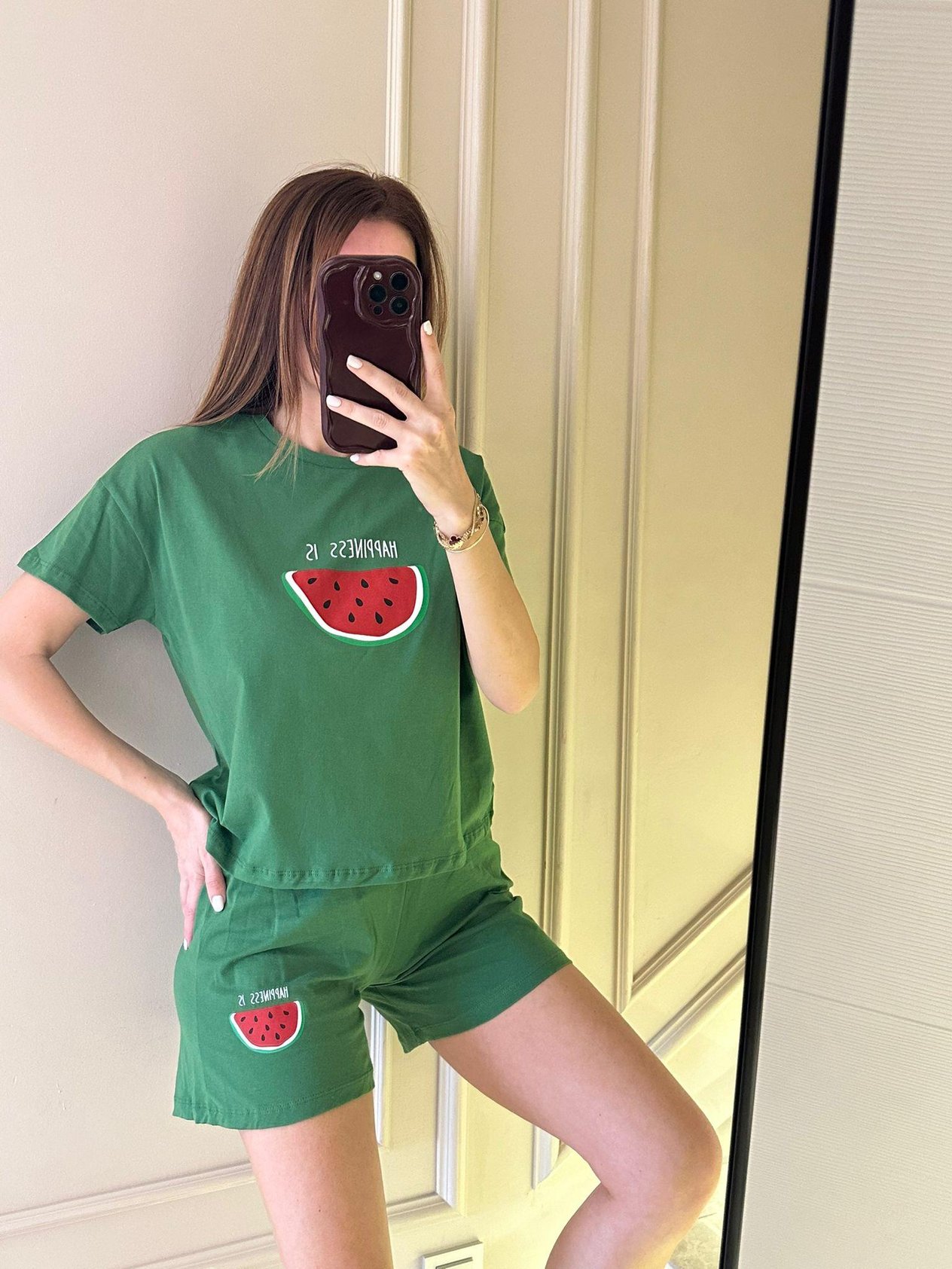 Yeşil Karpuz Baskı Şortlu Pijama Takımı