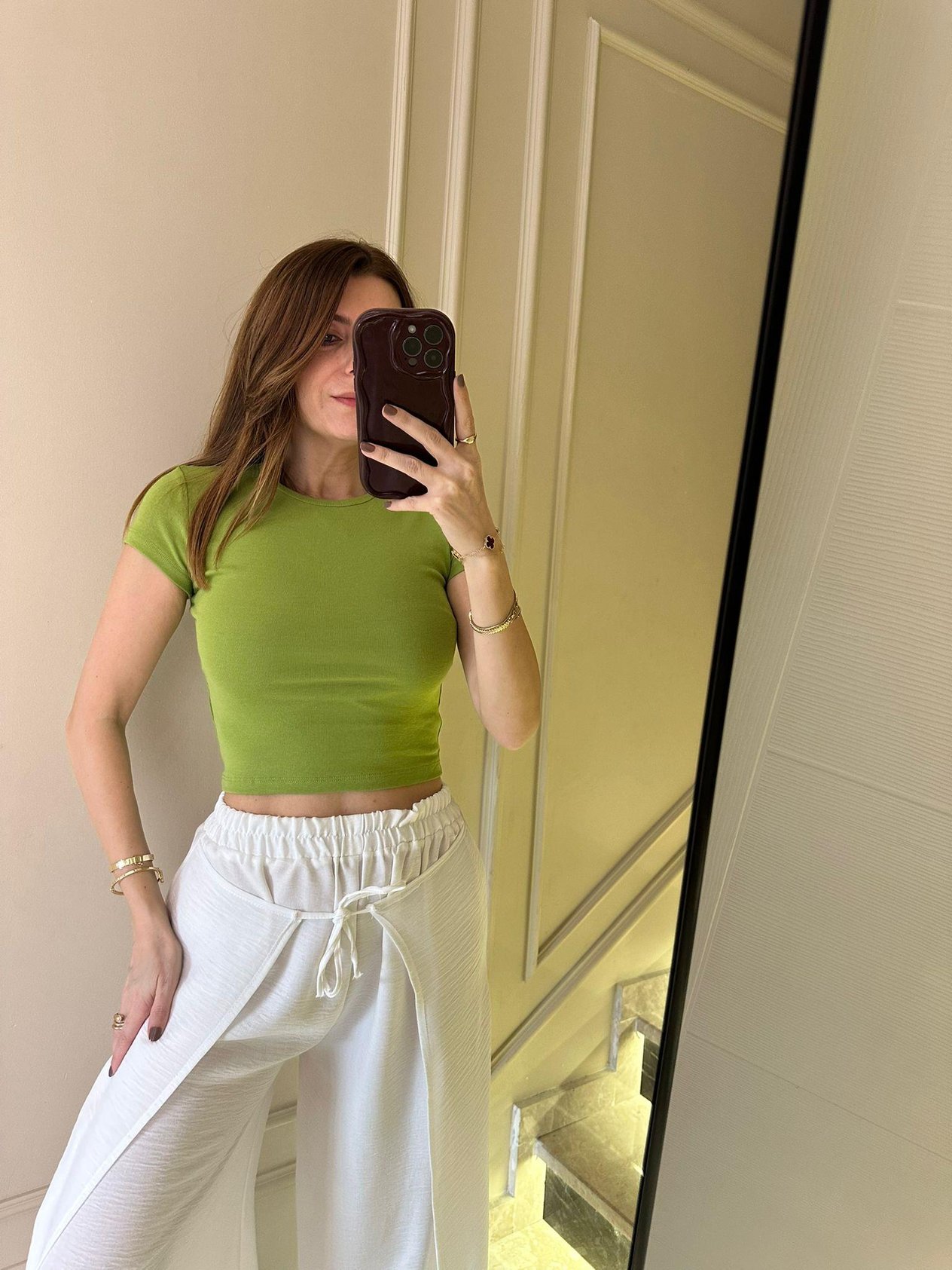 Bisiklet Yaka BodyYeşil Kısa Kol Pamuklu Body