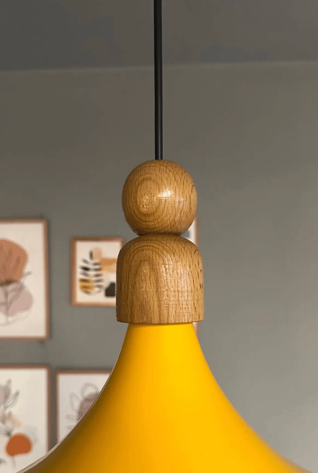 45 Cm Çap Champion XL Sarı Kalın Ahşap Boncuk Avize Tekli Sarkıt Lamba Restoran Salon Mutfak Avize
