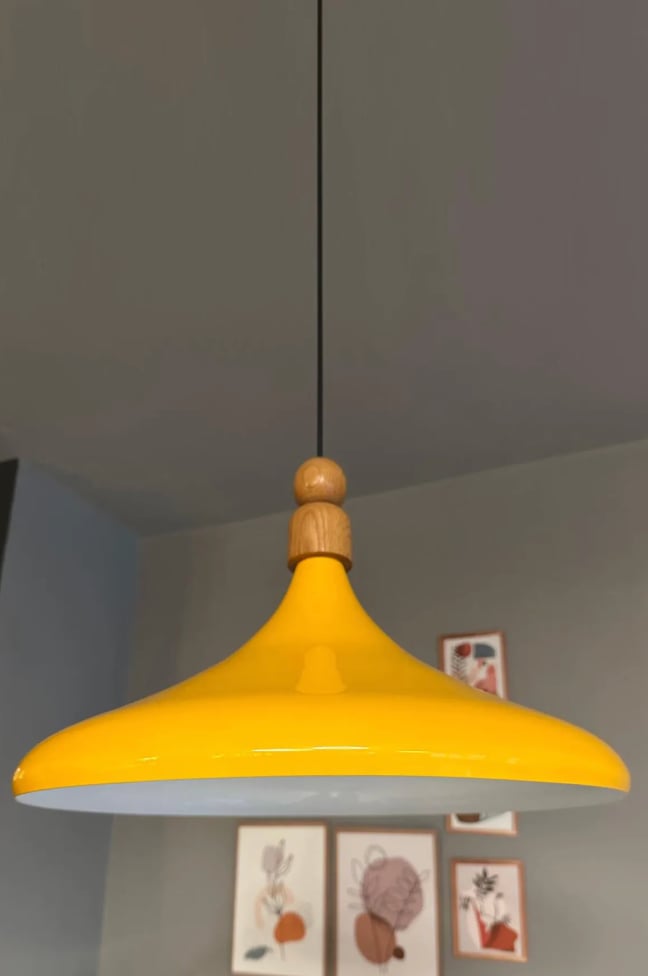45 Cm Çap Champion XL Sarı Kalın Ahşap Boncuk Avize Tekli Sarkıt Lamba Restoran Salon Mutfak Avize