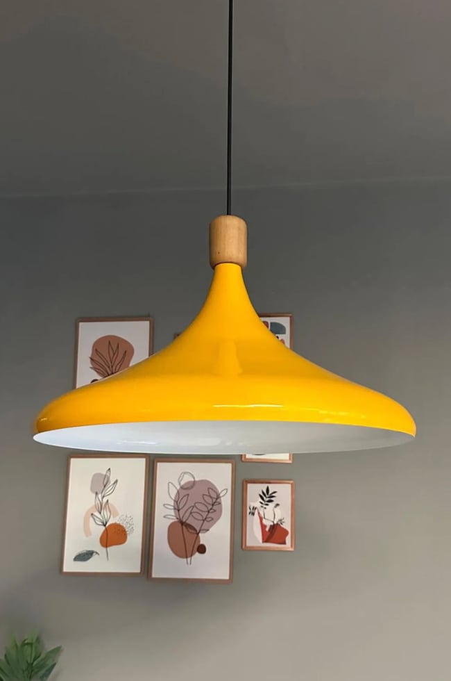 45 Cm Çap XL Sarı Silindir Ahşap Başlık Avize Tekli Sarkıt Lamba Restoran Salon Mutfak Avize