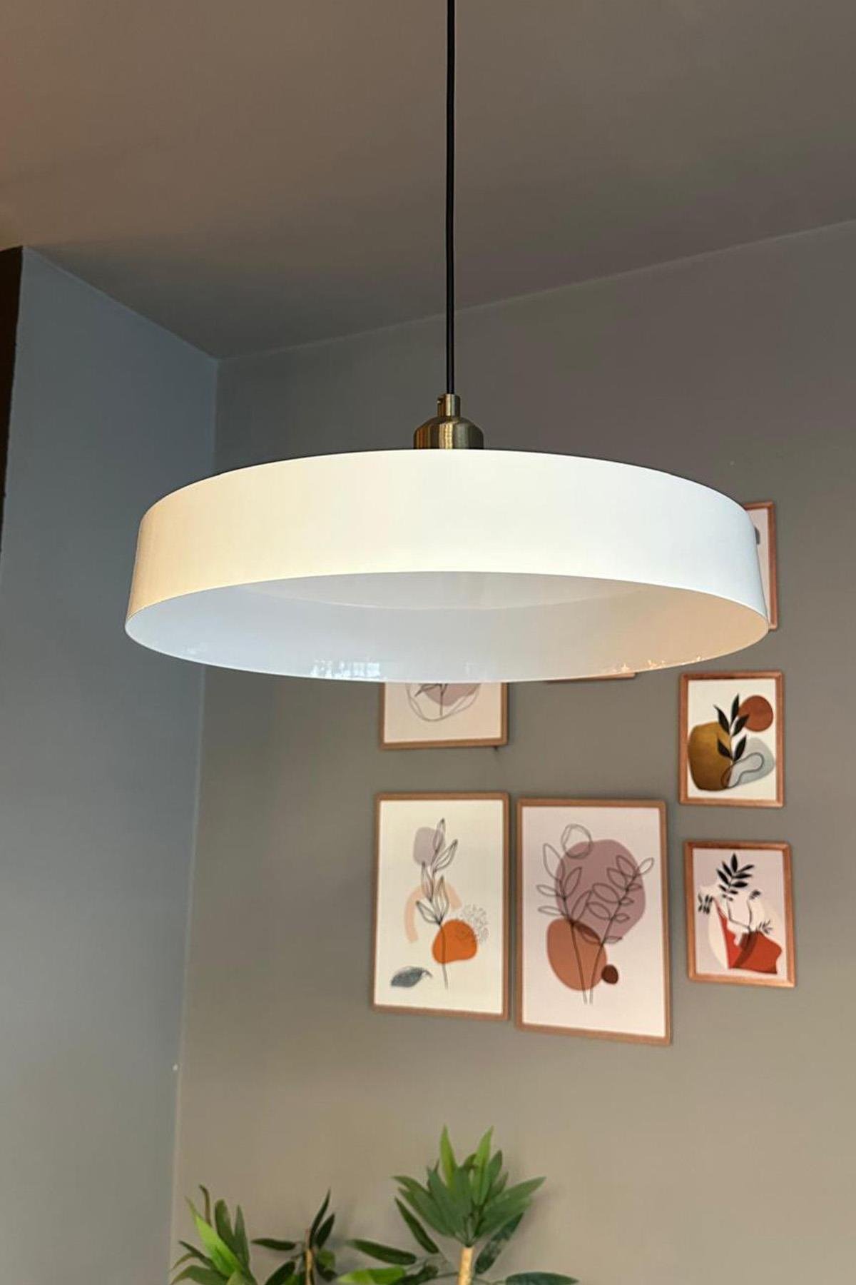 Açe Beyaz Tekli Eskitme Yarım Lale Başlık Avize Retro Sarkıt Ofis Showroom Salon Mutfak Avizeleri
