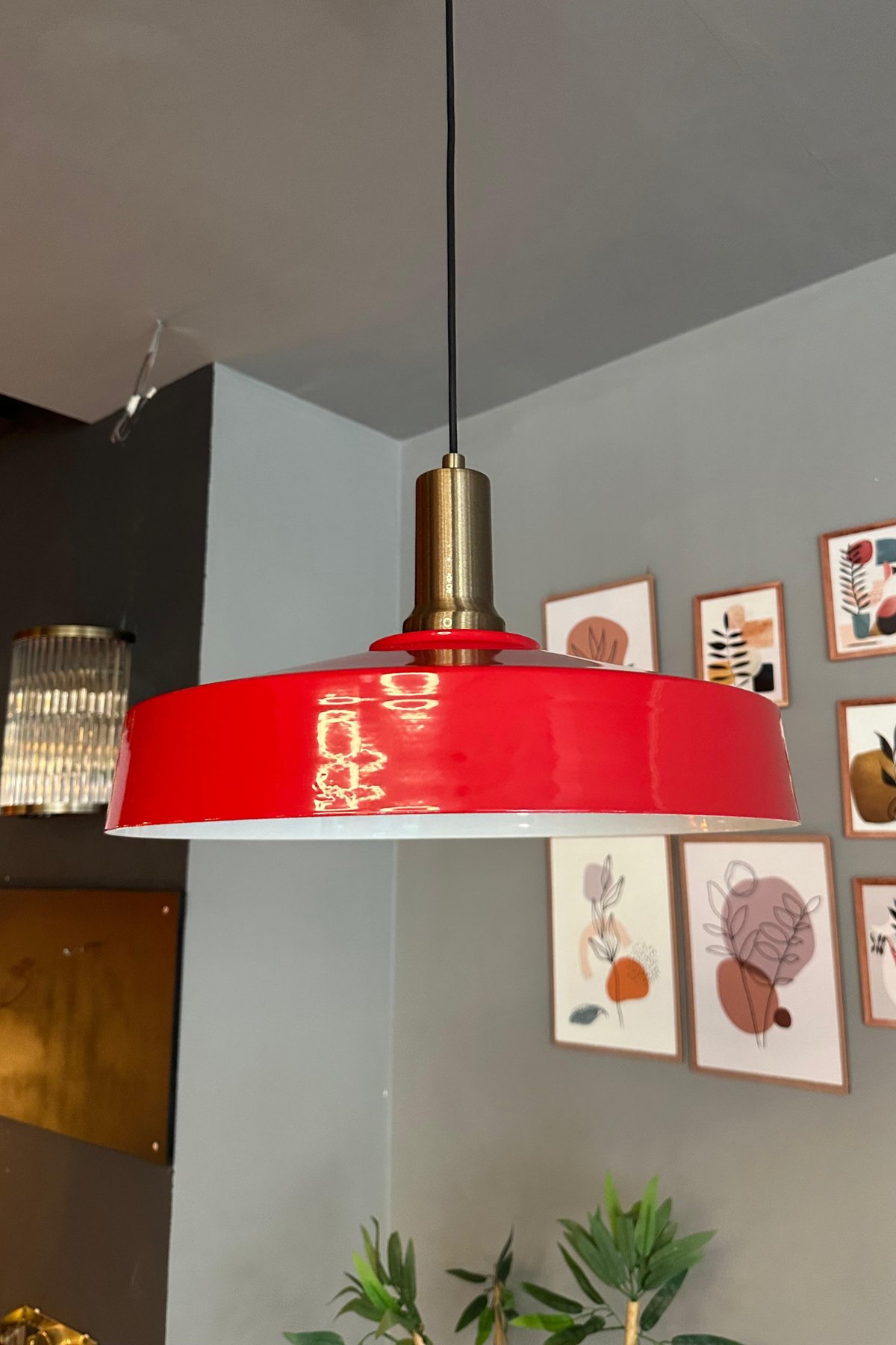 Açe Kırmızı Tekli Eskitme Fener Başlık Avize Retro Sarkıt Ofis Showroom Salon Mutfak Avizeleri