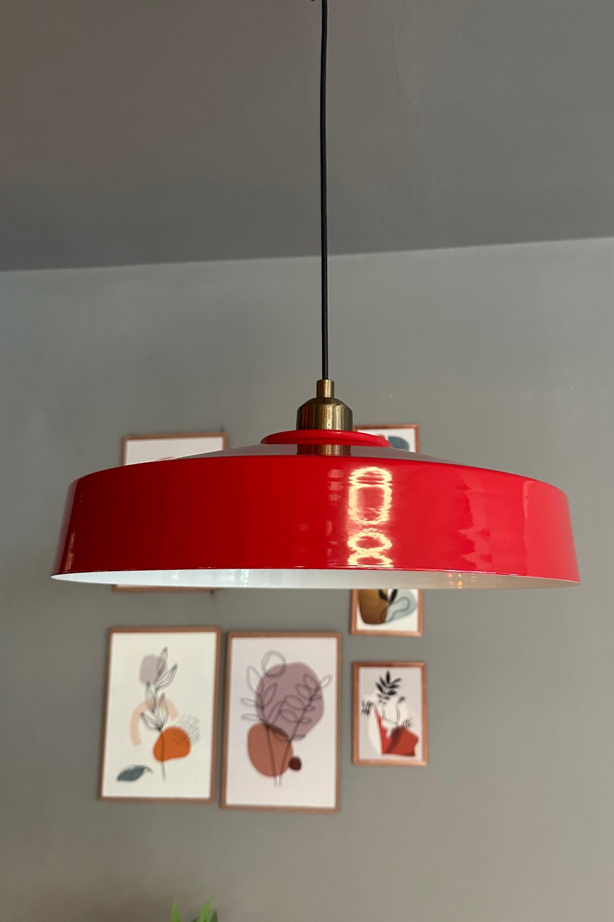 Açe Kırmızı Tekli Eskitme Yarım Lale Başlık Avize Retro Sarkıt Ofis Showroom Salon Mutfak Avizeleri