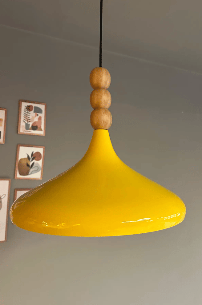 Açık Sarı Ahşap Boncuklu Tekli Avize Sarkıt Salon Mutfak Butik Lamba
