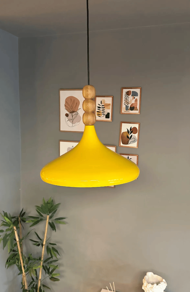 Açık Sarı Ahşap Boncuklu Tekli Avize Sarkıt Salon Mutfak Butik Lamba