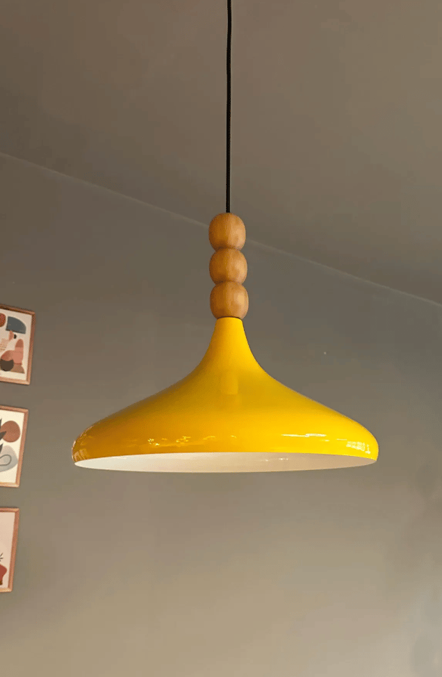 Açık Sarı Ahşap Boncuklu Tekli Avize Sarkıt Salon Mutfak Butik Lamba