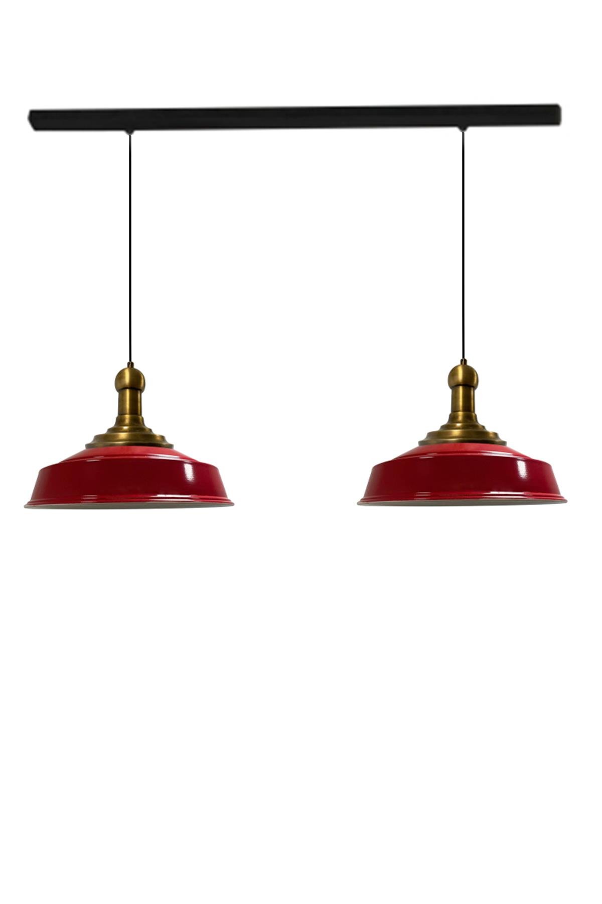 Bamyum İkili Kırmızı Asaletli Eskitme Long Knob Başlık Retro Sarkıt Lamba Restoran Salon Aydınlatma